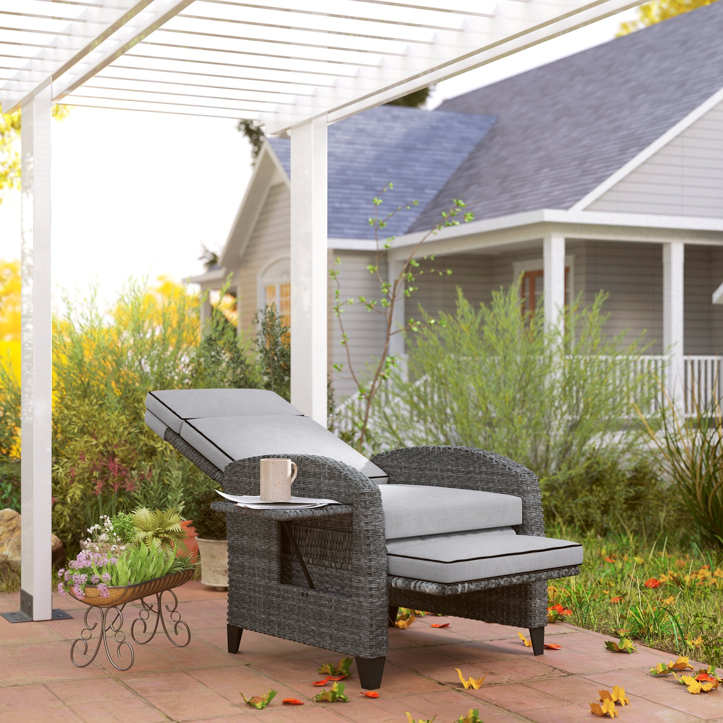 Outdoor Recliner Chair with Adjustable Backrest and Footrest (2)