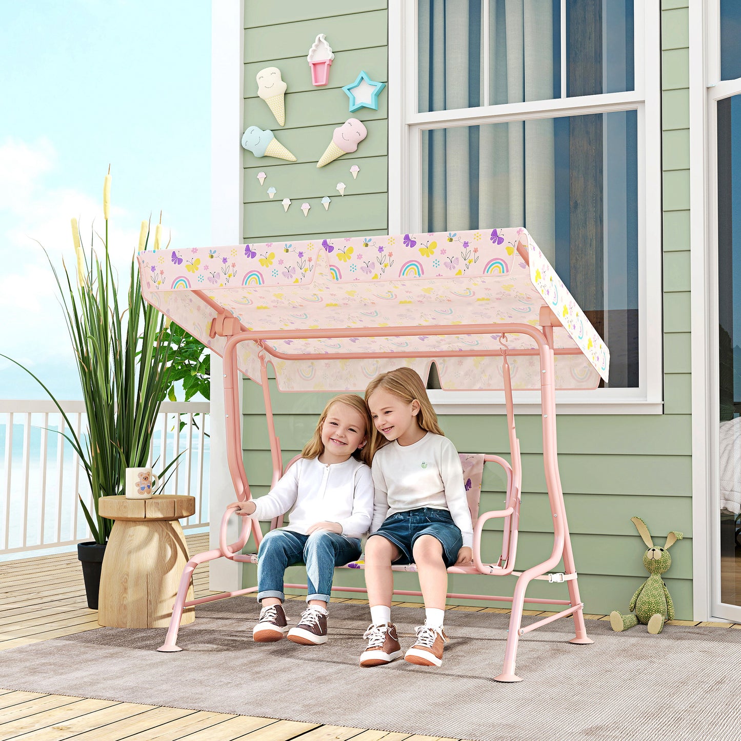Kids Garden Swing Chair with Adjustable Canopy, Safety Belt