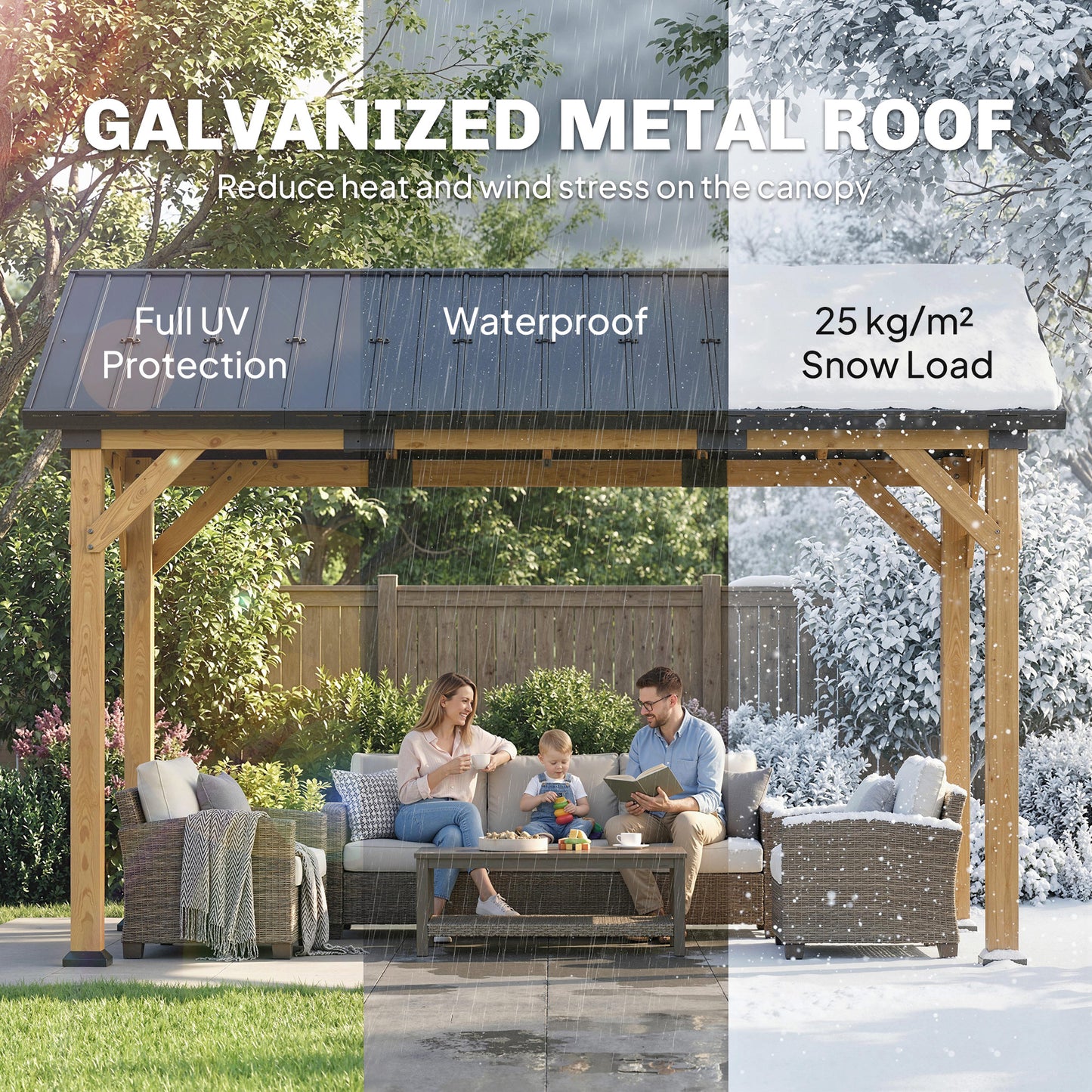 3.5 x 4 m Hardtop Gazebo Canopy with Galvanised Metal Roof
