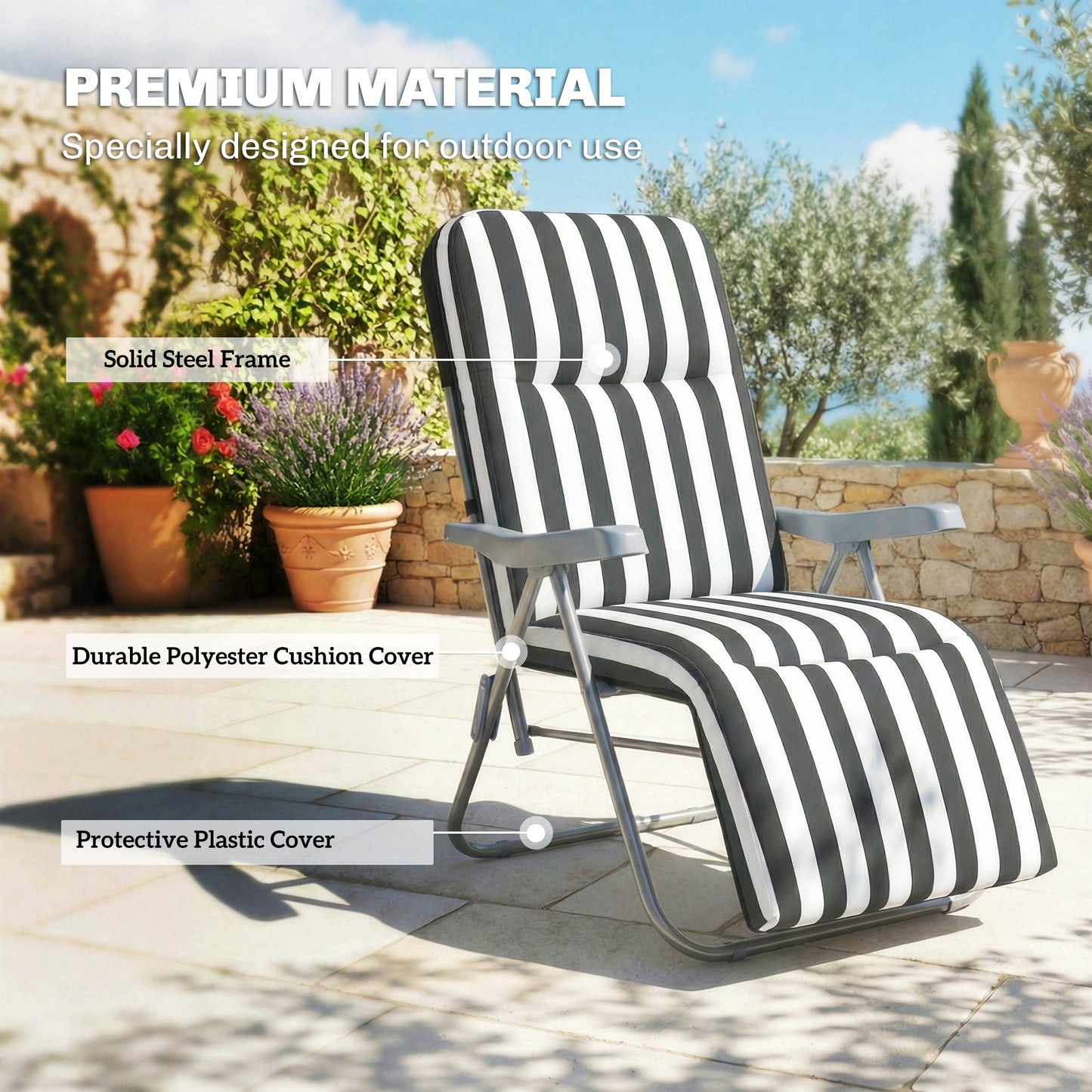 Set of 2 Foldable Patio Sun Lounger with Adjustable Backrest