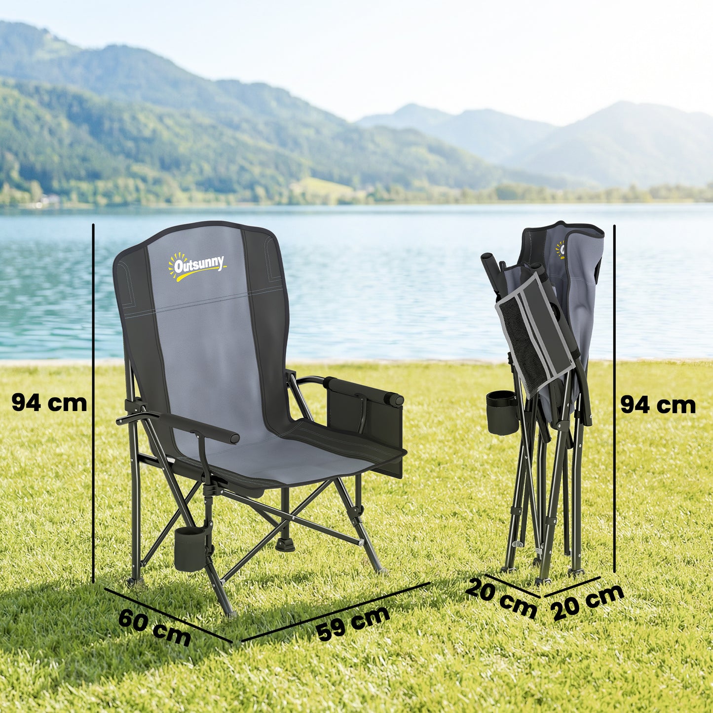 Padded Camping Chair Adults Heavy Duty Folding Chair Side Pocket