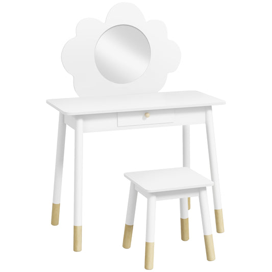 Kids Dressing Table with Mirror, Stool, Drawer, Cloud Design