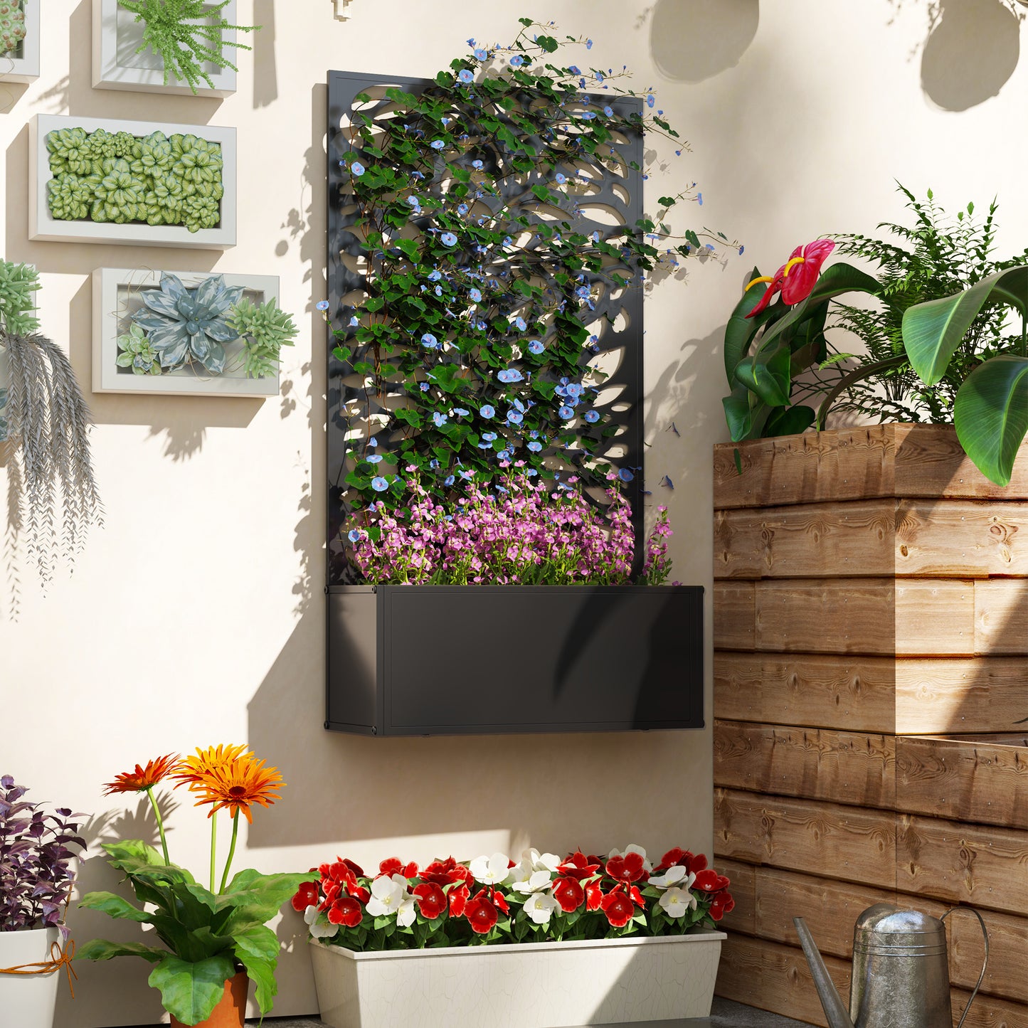 Outdoor Metal Planter, with Back Trellis (3)