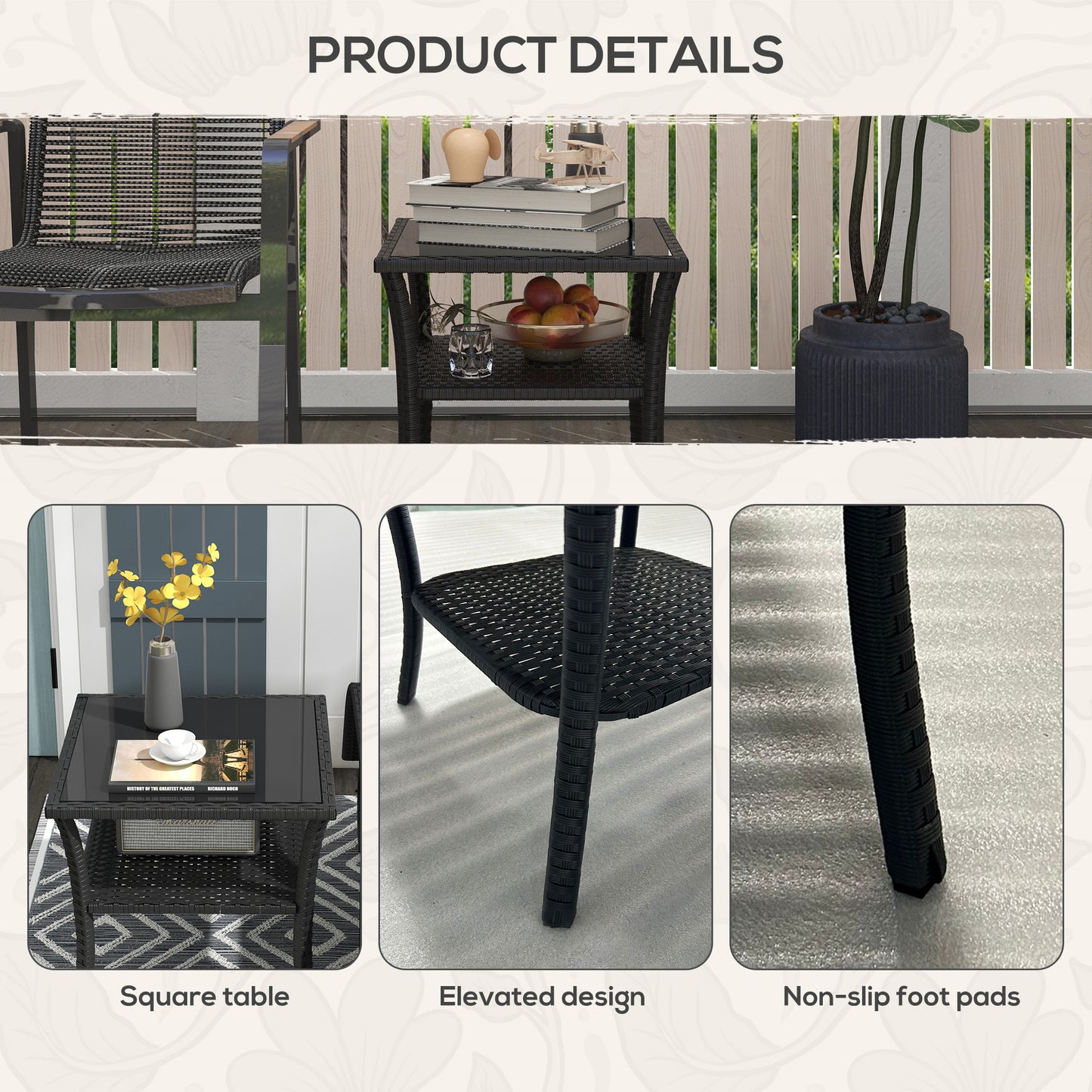 Two-tier PE Rattan Square Coffee Table