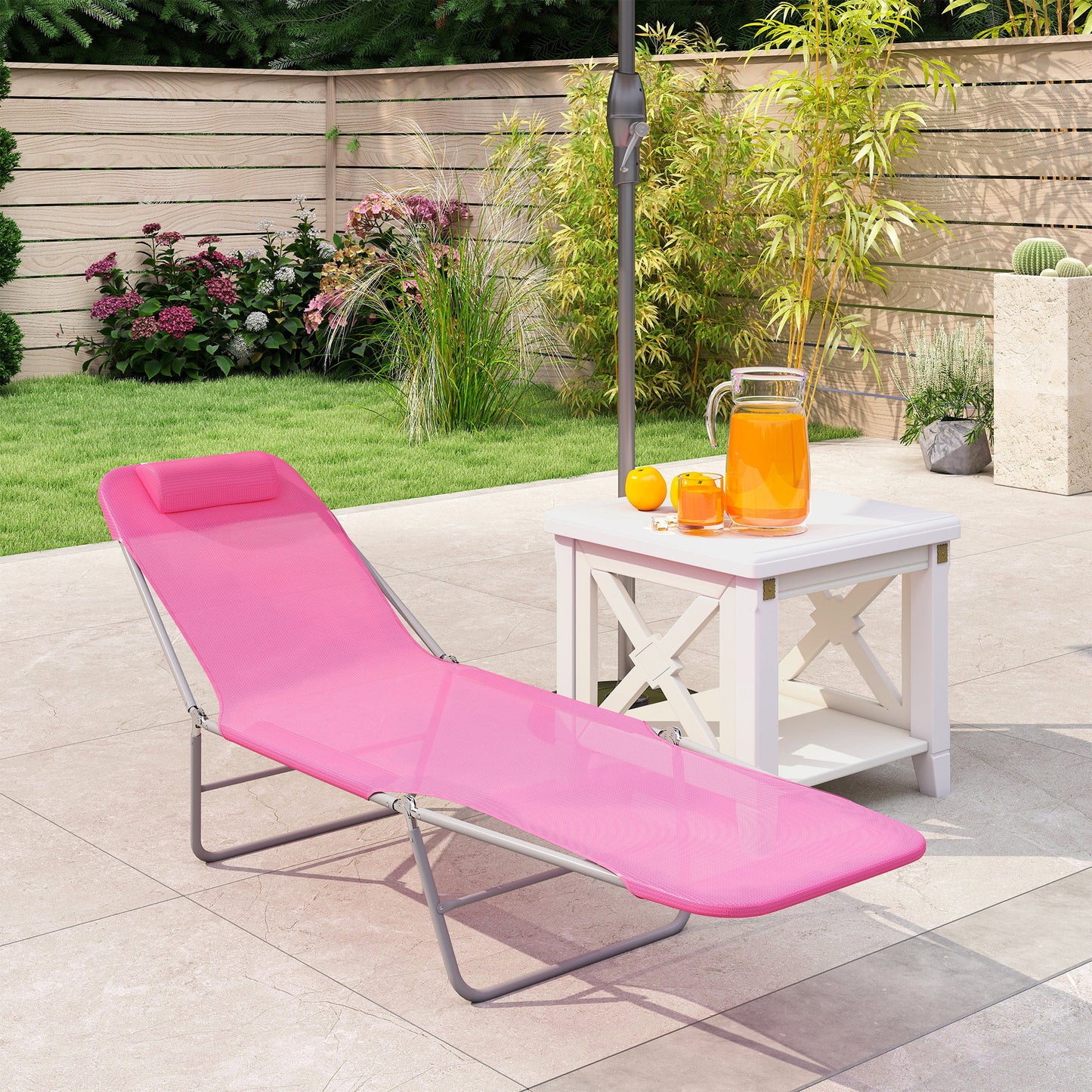 Folding Sun Lounger with Head Pillow