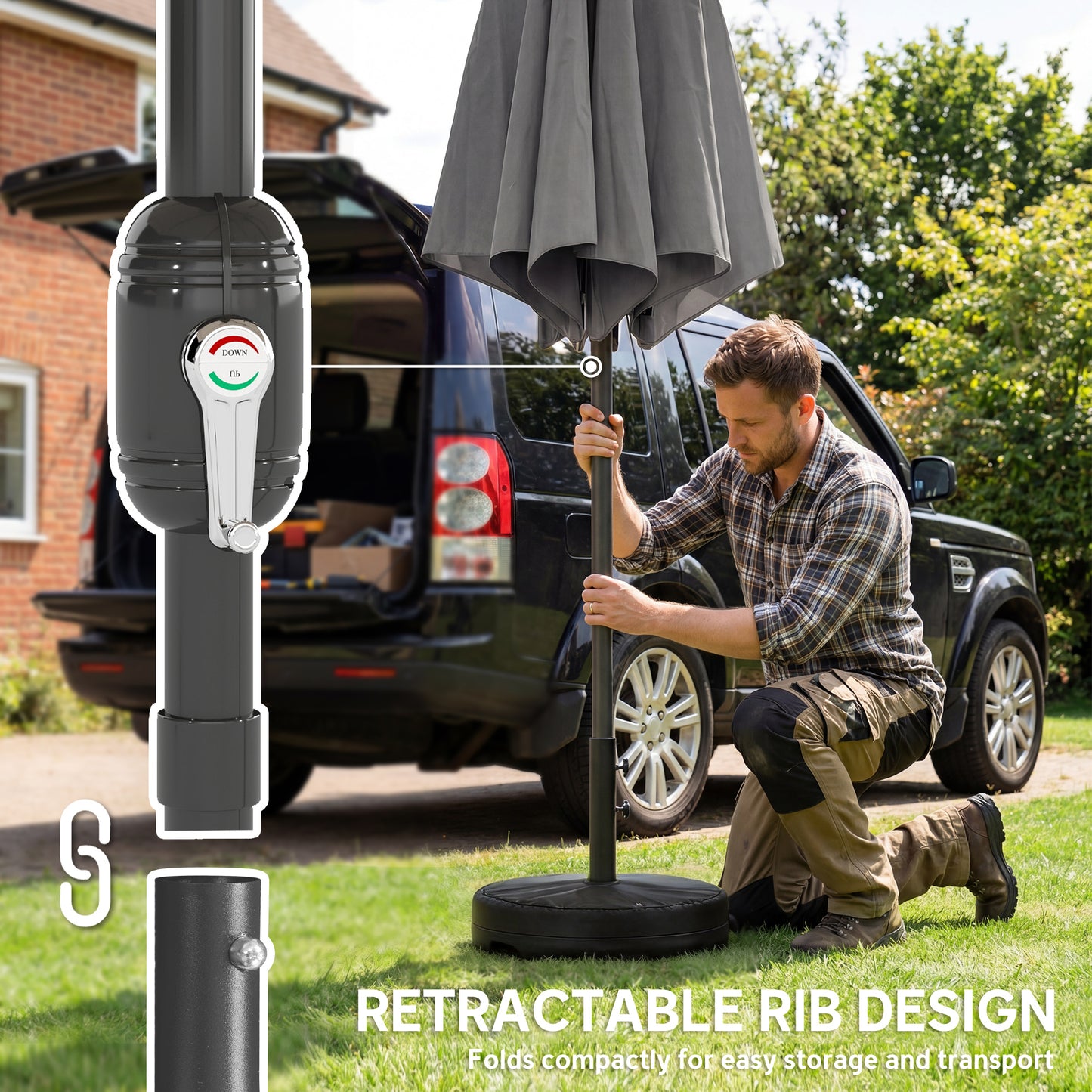 2.7 m Garden Parasol Umbrella with Cross Base and Sandbag