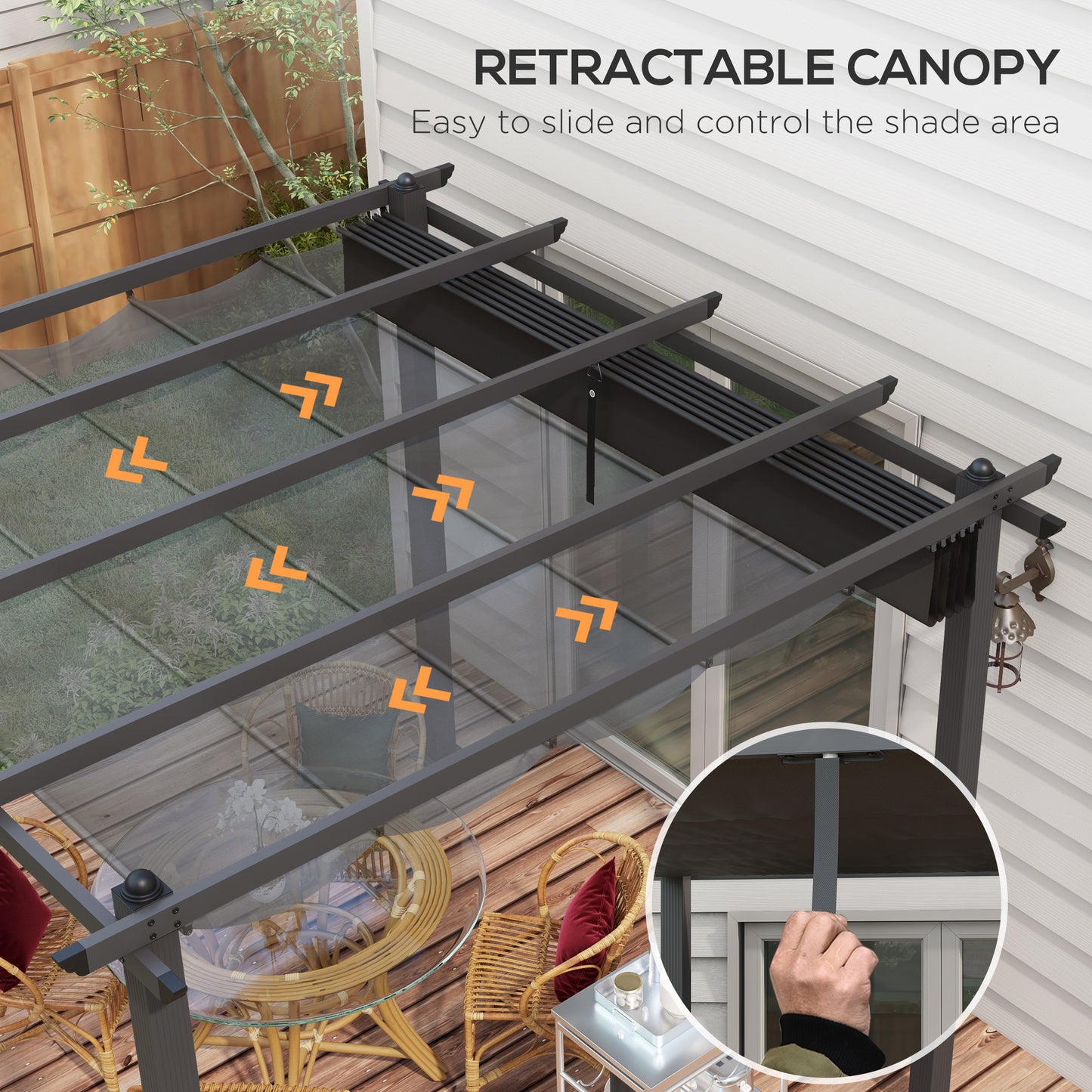 3 x 3m Aluminium Pergola with Retractable Roof and L4 Wind-proof