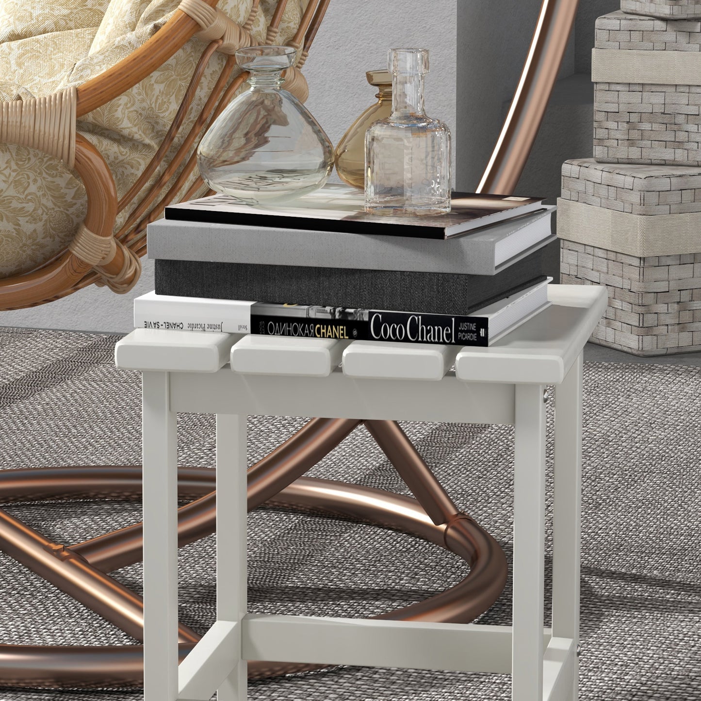 Square Coffee Table, HDPE Tabletop and Frame for Porch, Garden
