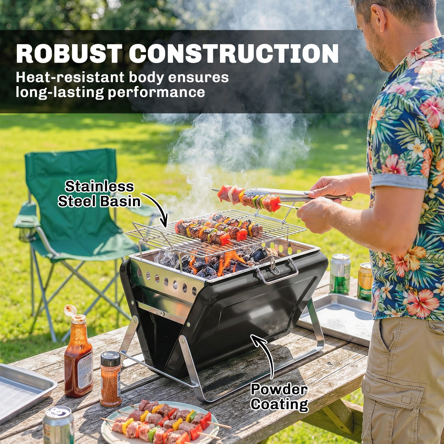 Charcoal BBQ Grill Portable Stainless Steel Barbecue