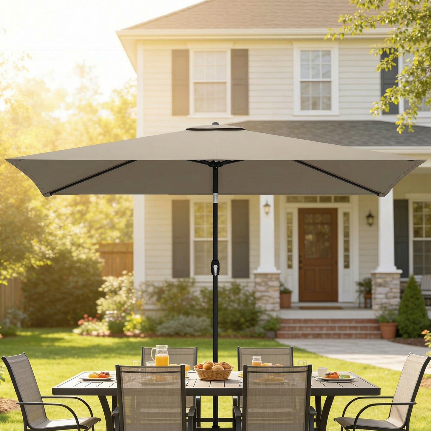 Garden Parasol, Parasol Umbrella with Crank Handle, Tilt Function