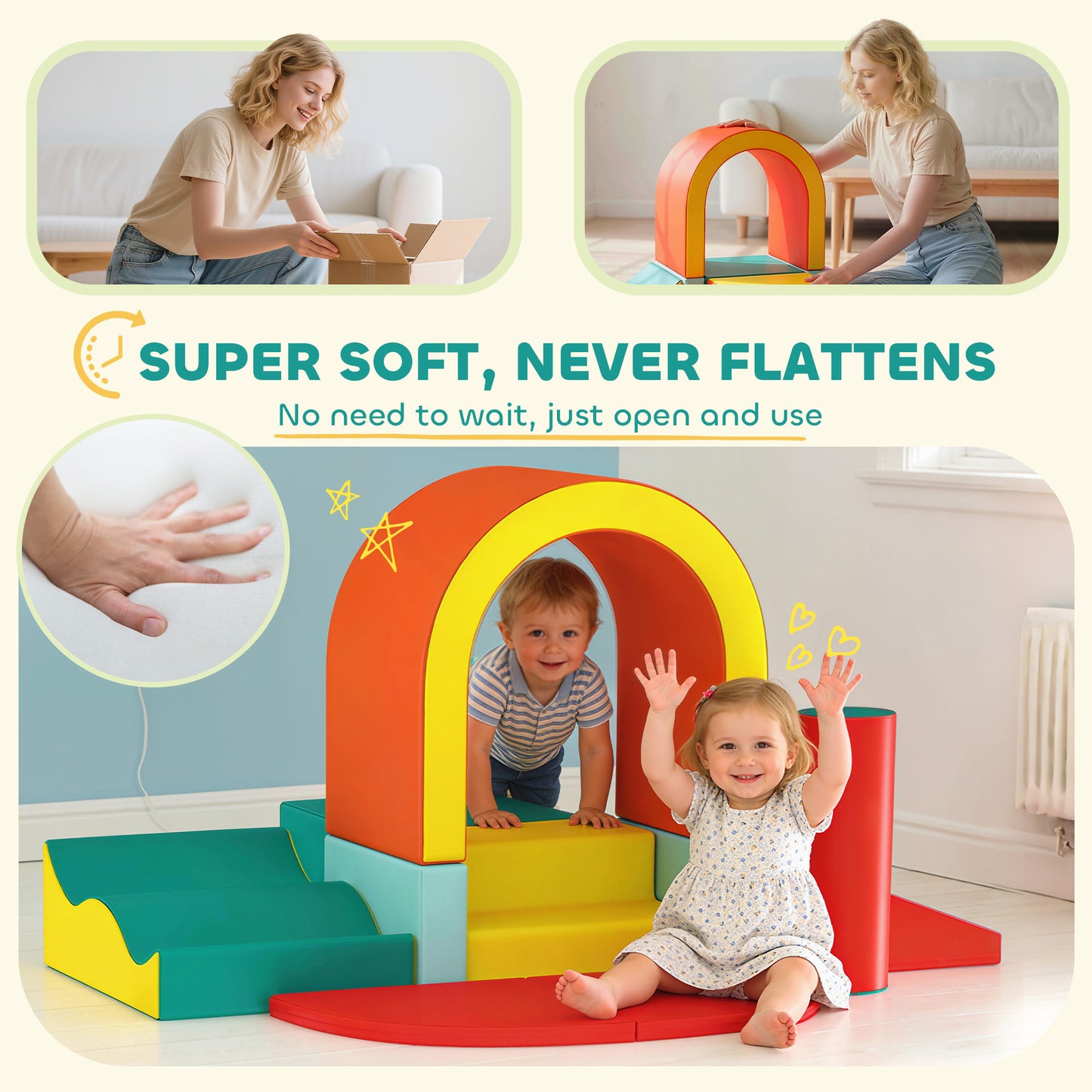Kids Soft Play Set, 10PCs PU Leather Foam Climbing Blocks for Climb