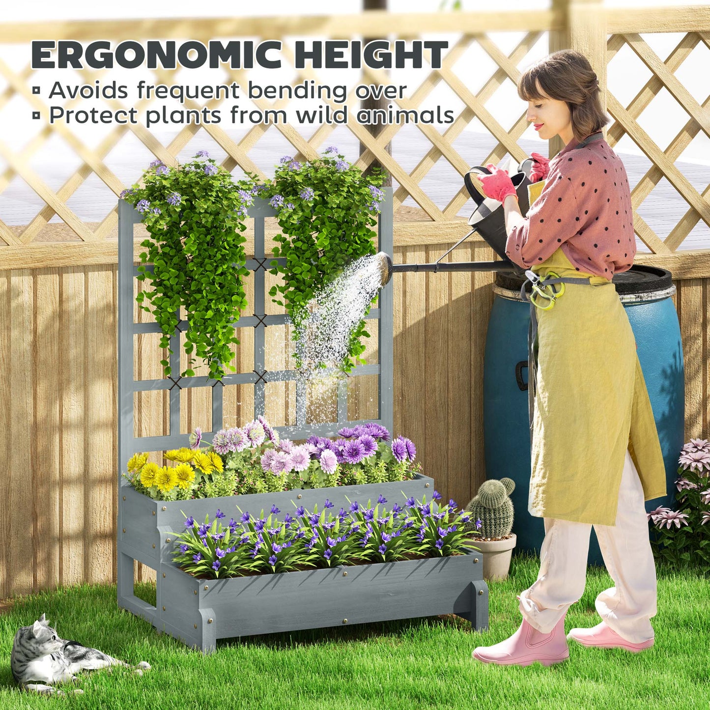 2-Tier Raised Garden Bed with Trellis