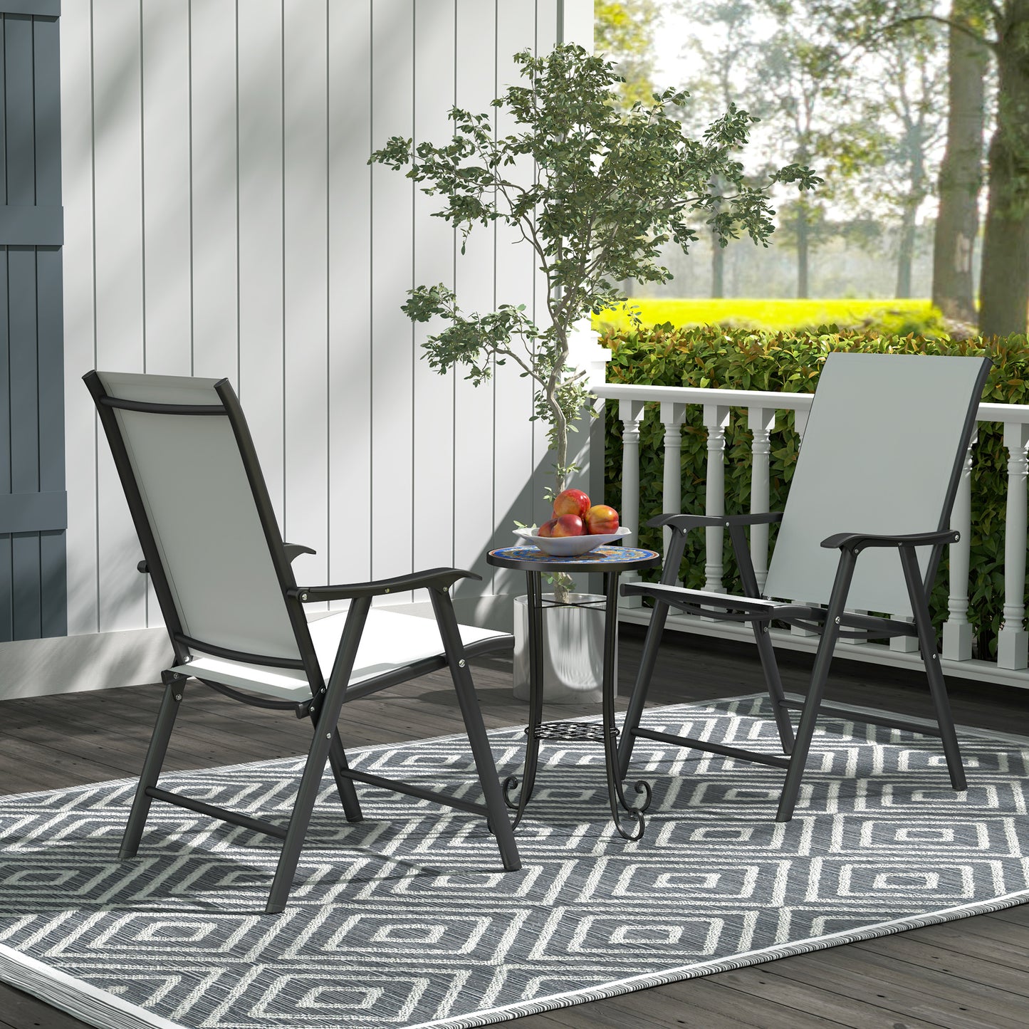Mosaic Garden Table, 35.5 cm Round Outdoor Table with Shelf