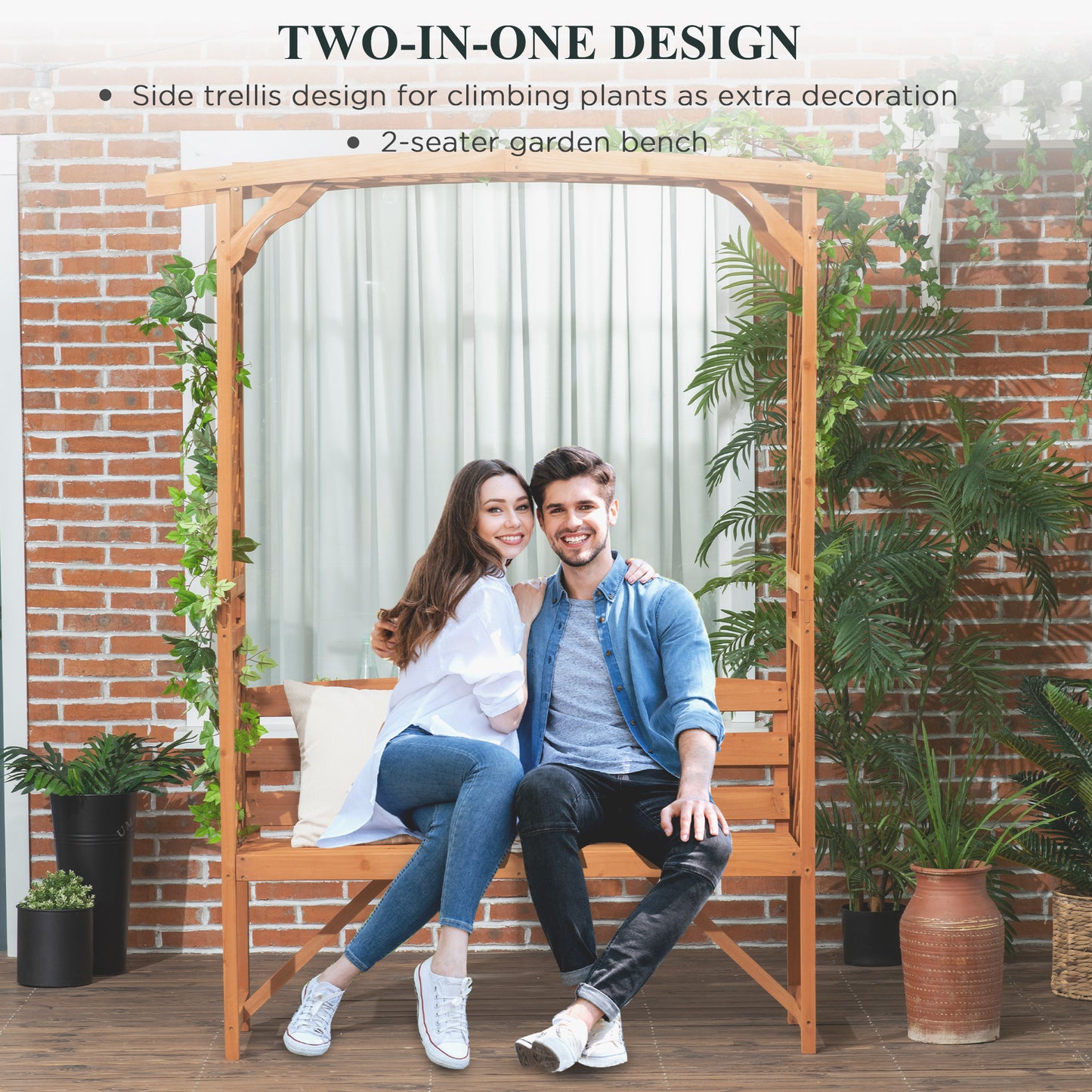 Garden Bench, Wooden Garden Arbour with Seat for Vines/Climbing Plants