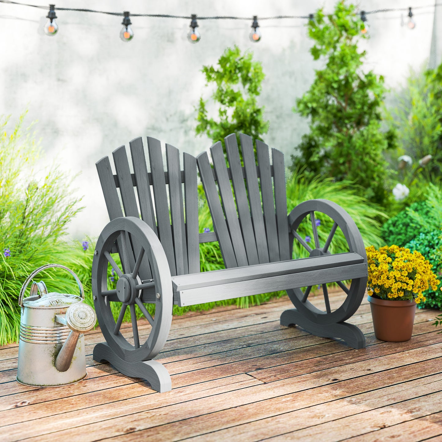 Fir Wood Love Seats with Wheel-Shaped Armrests