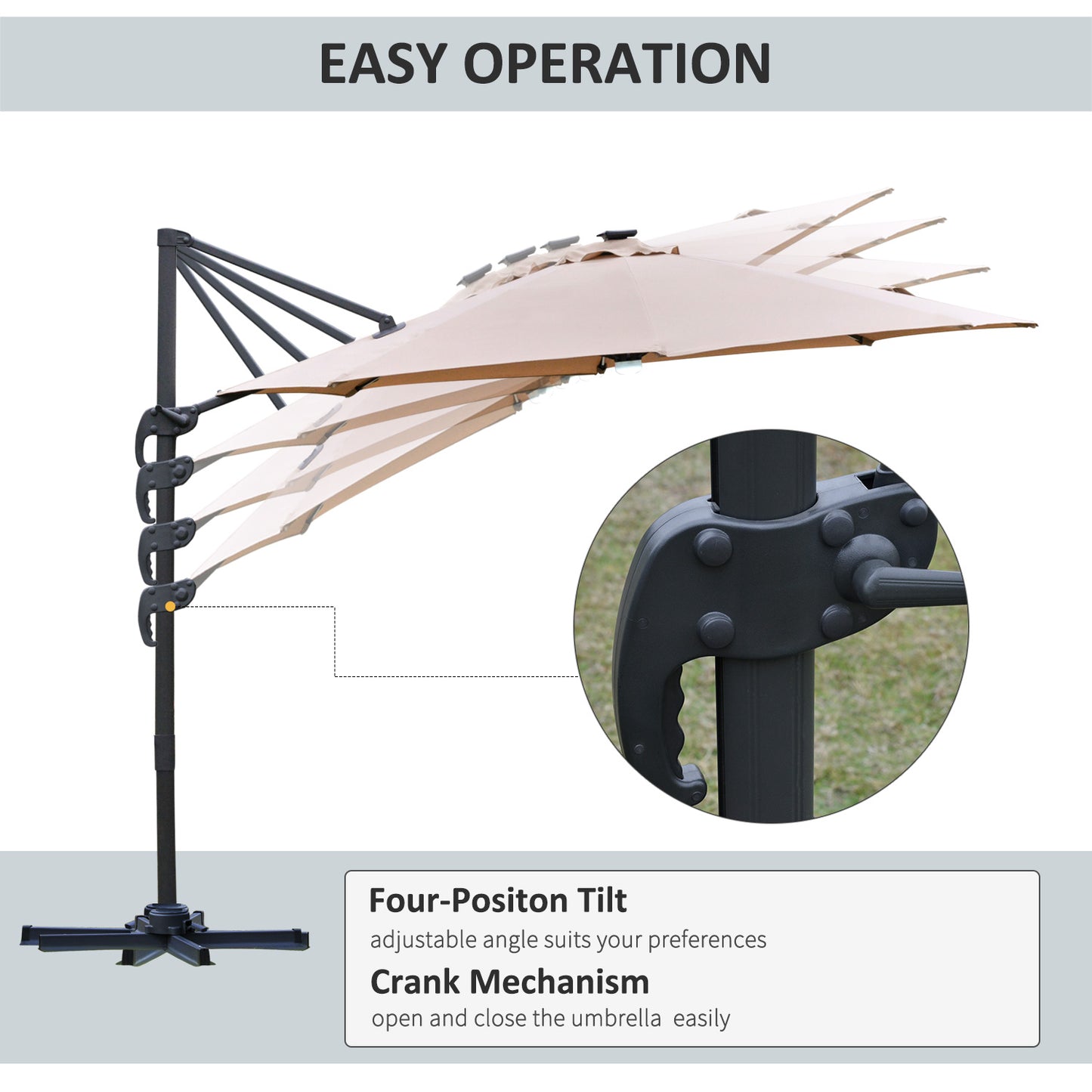 3(m) LED Cantilever Parasol Outdoor Sun Umbrella w/ Base Solar Lights
