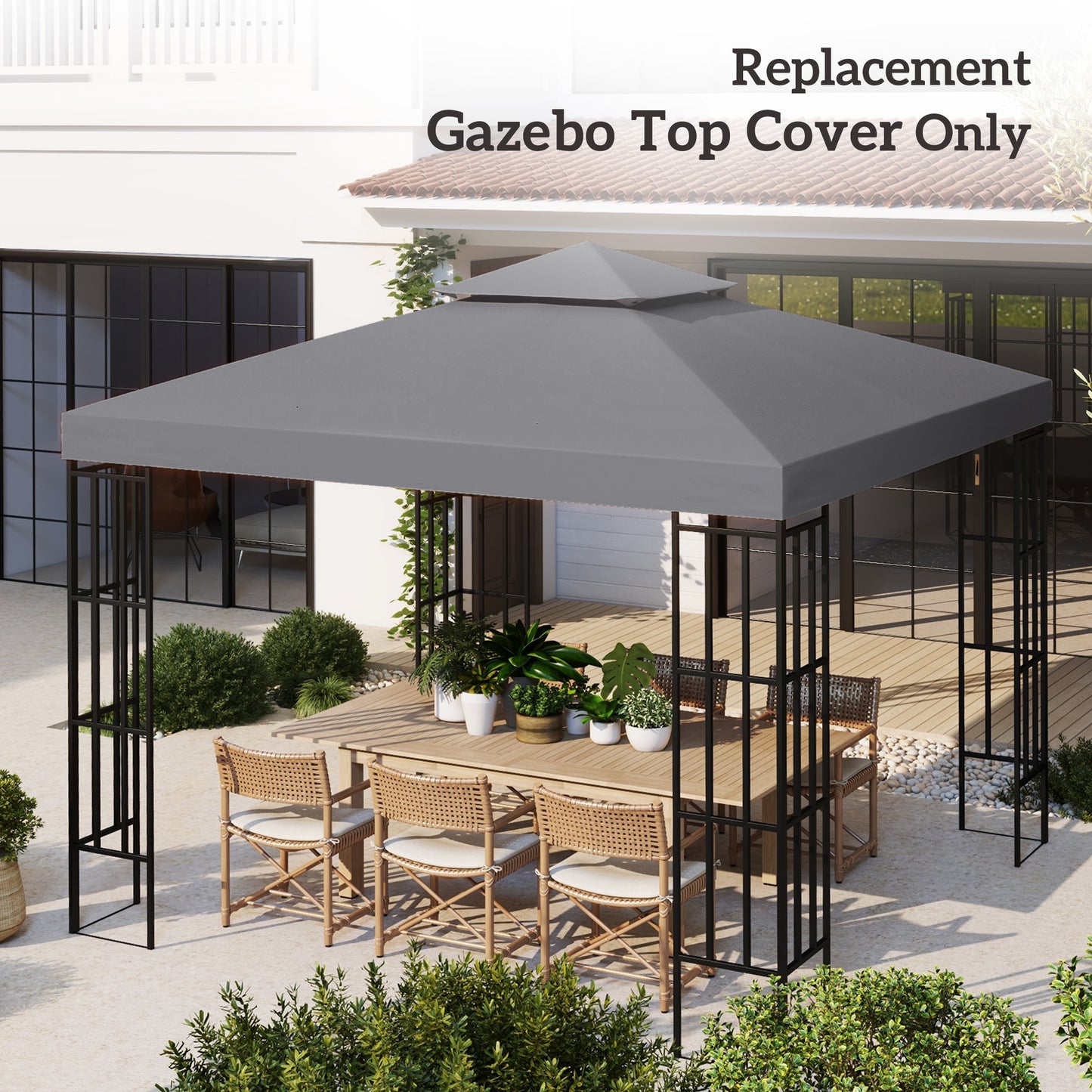 3(m) Gazebo Top Cover Double Tier Canopy Replacement Pavilion Roof
