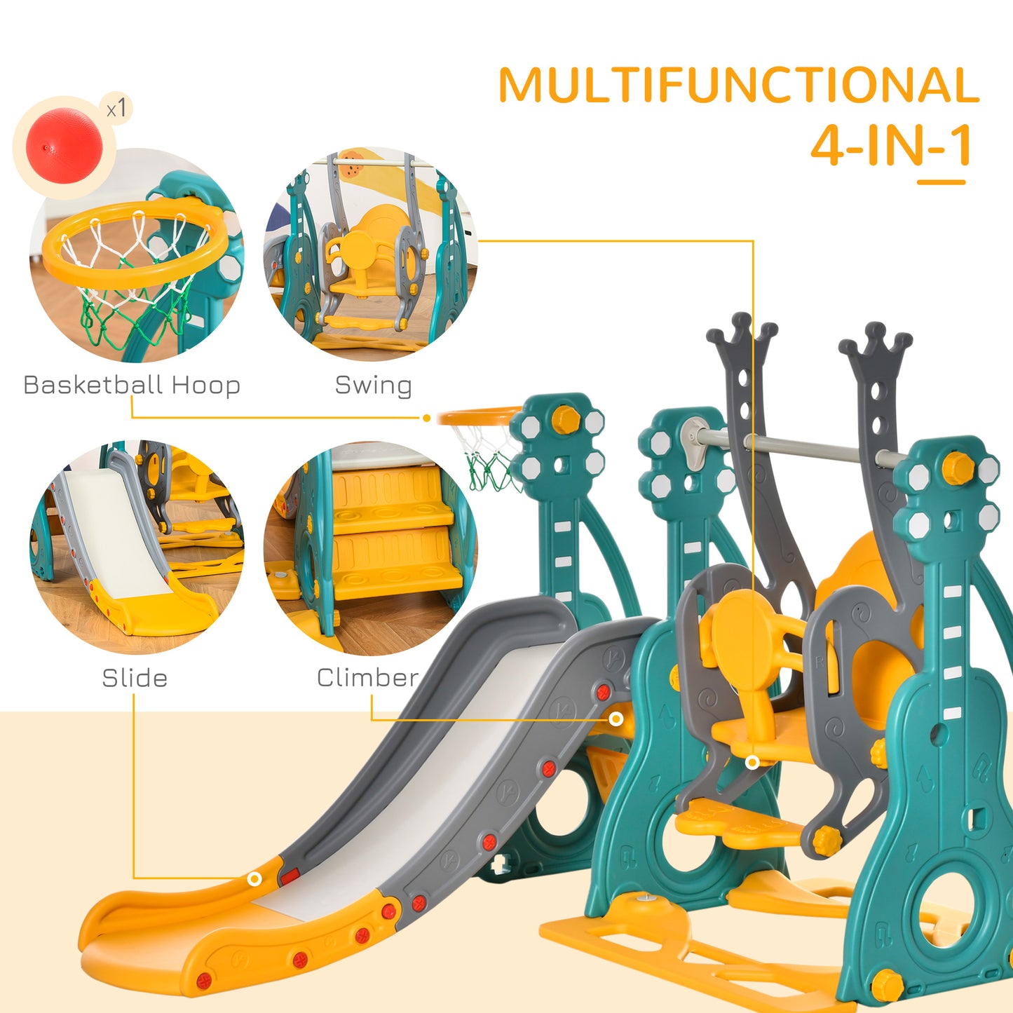 3-IN-1 Kids Swing and Slide Set