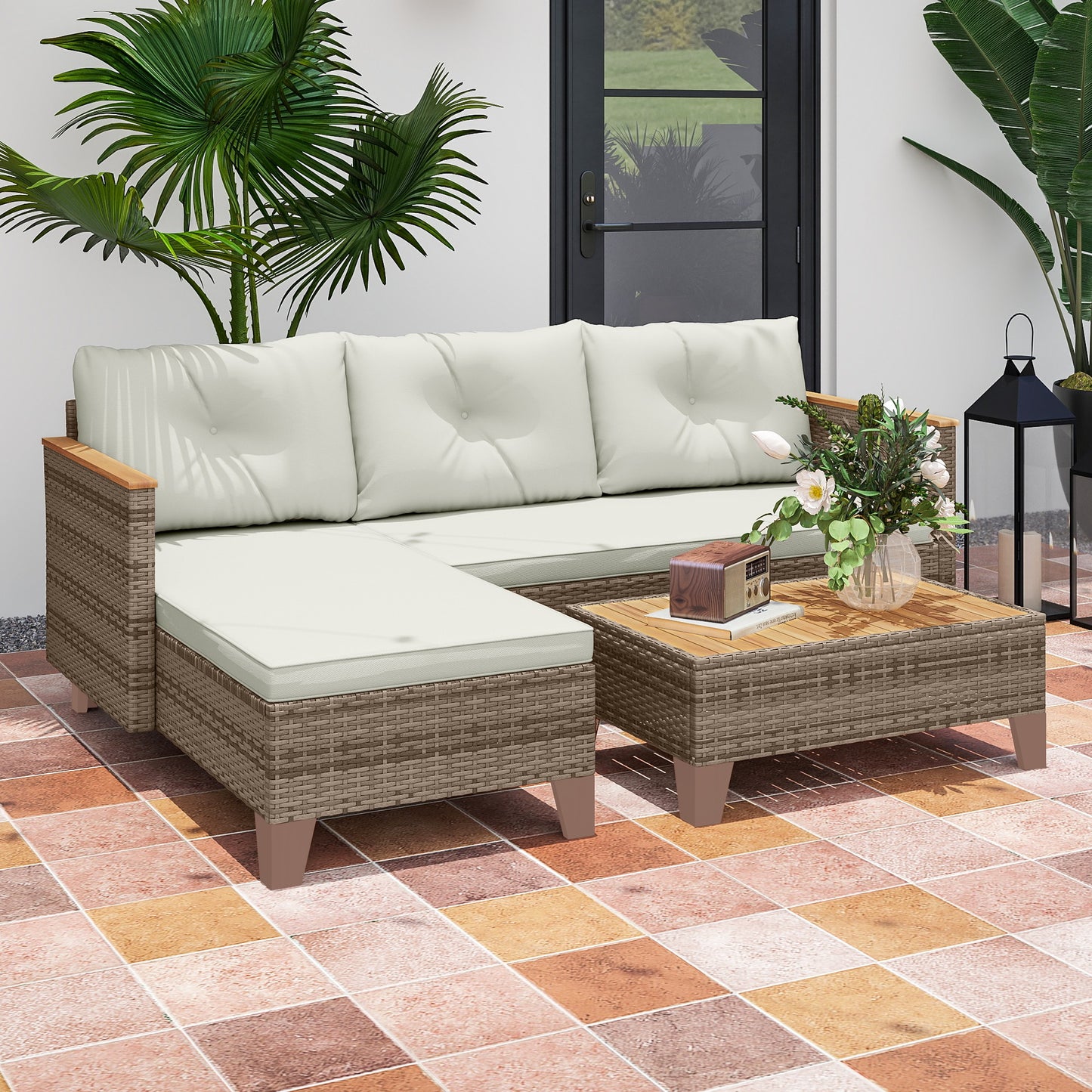 3 Pieces Rattan Garden Furniture Set