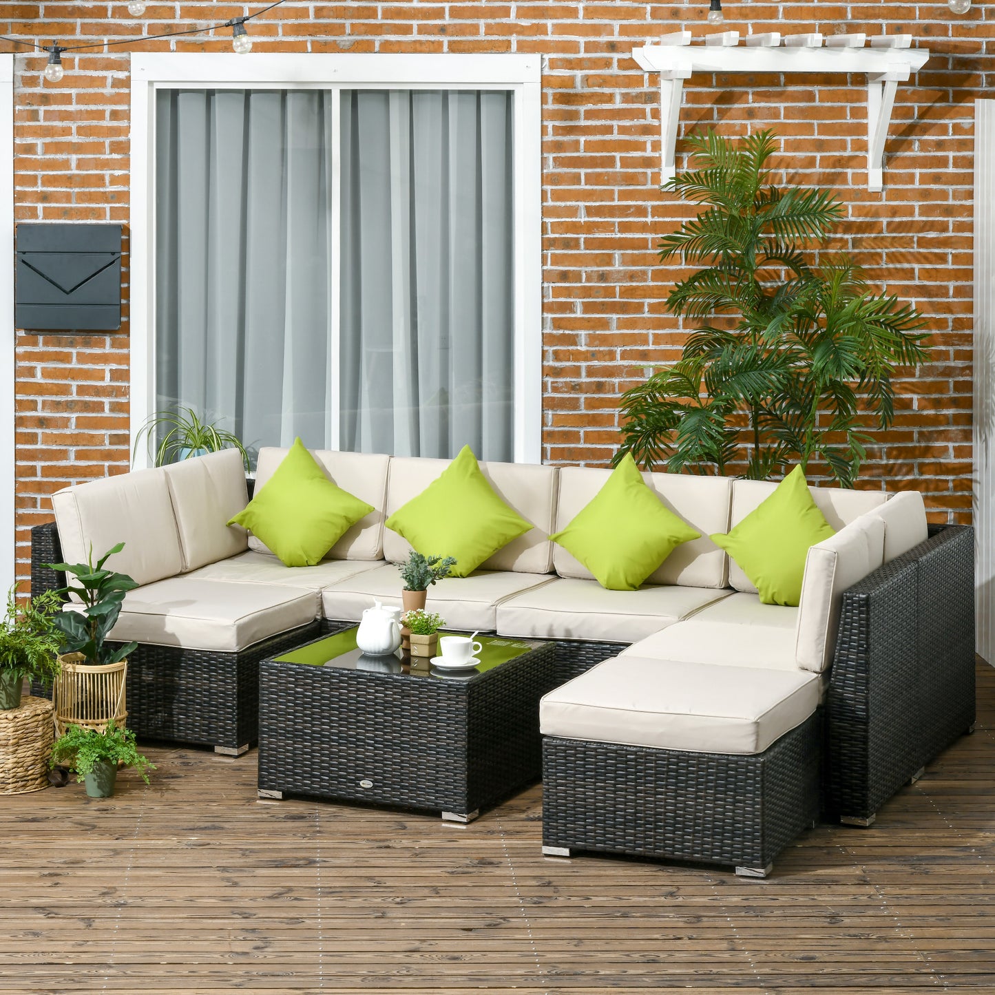 7-Seater PE Rattan Corner Sofa Set, Garden Furniture Set