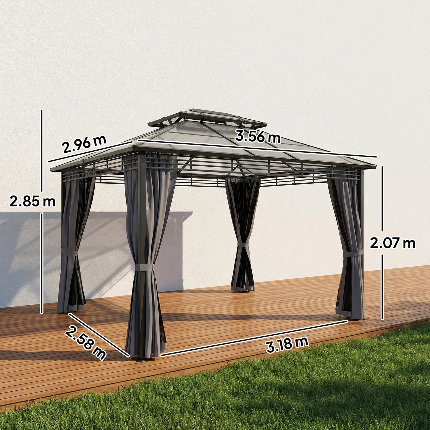 3 x 3.6 m Outdoor Hardtop Gazebo Canopy with 2-Tier Roof