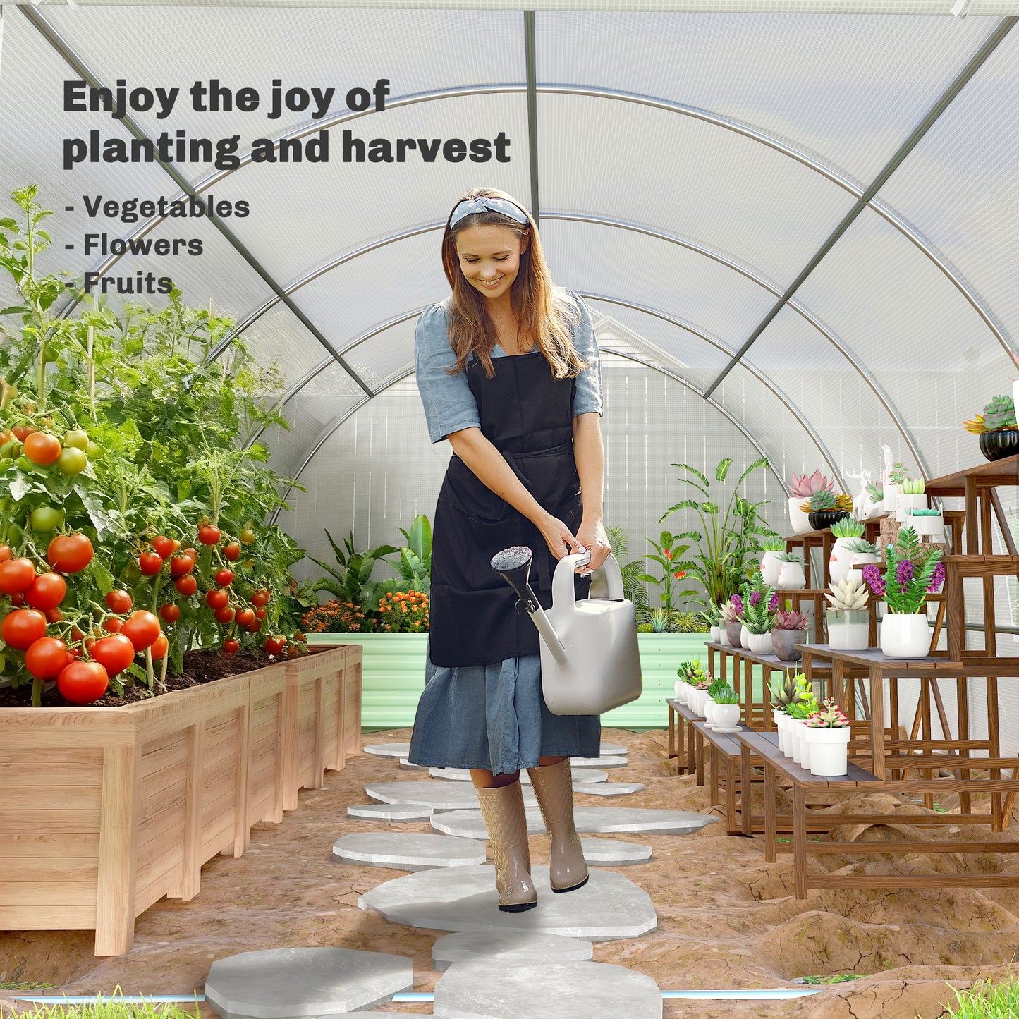 Poly Tunnel for Garden, Walk-in Polytunnel with Door