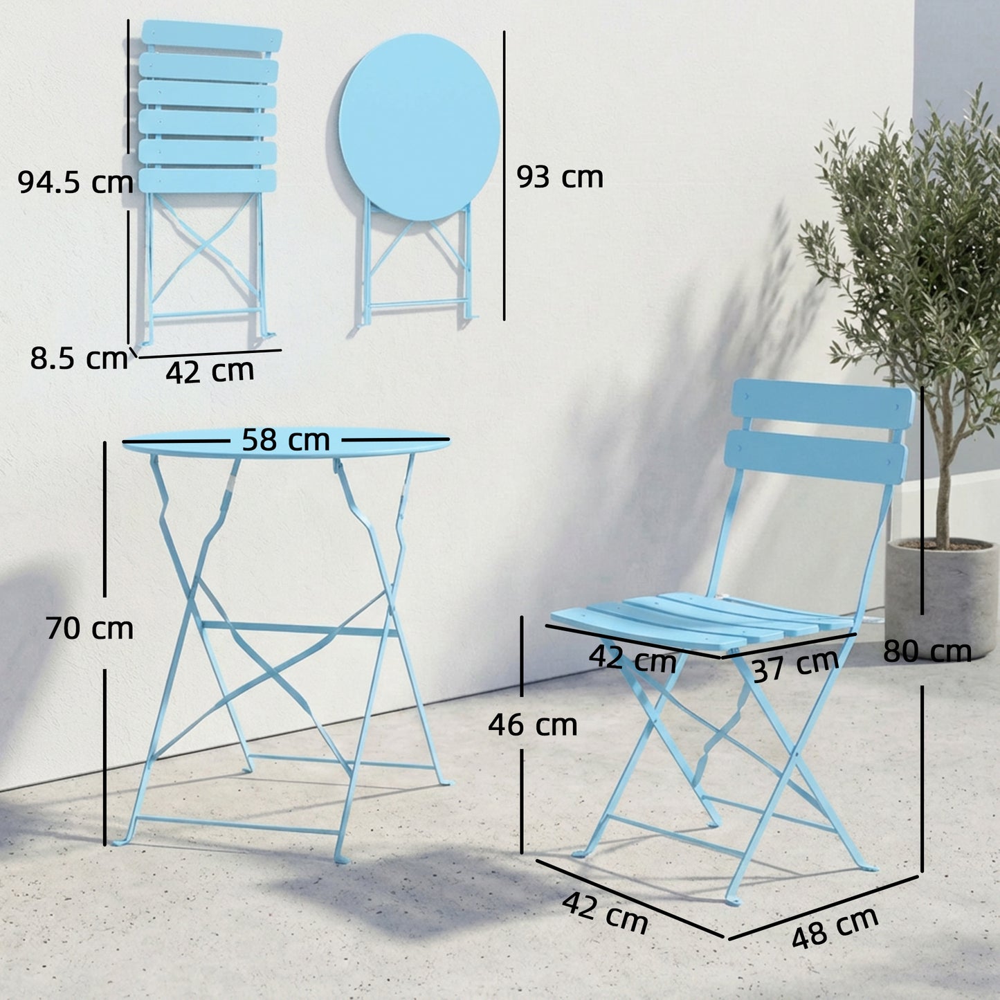 Folding Garden Bistro Set, Outdoor Round Bistro Table