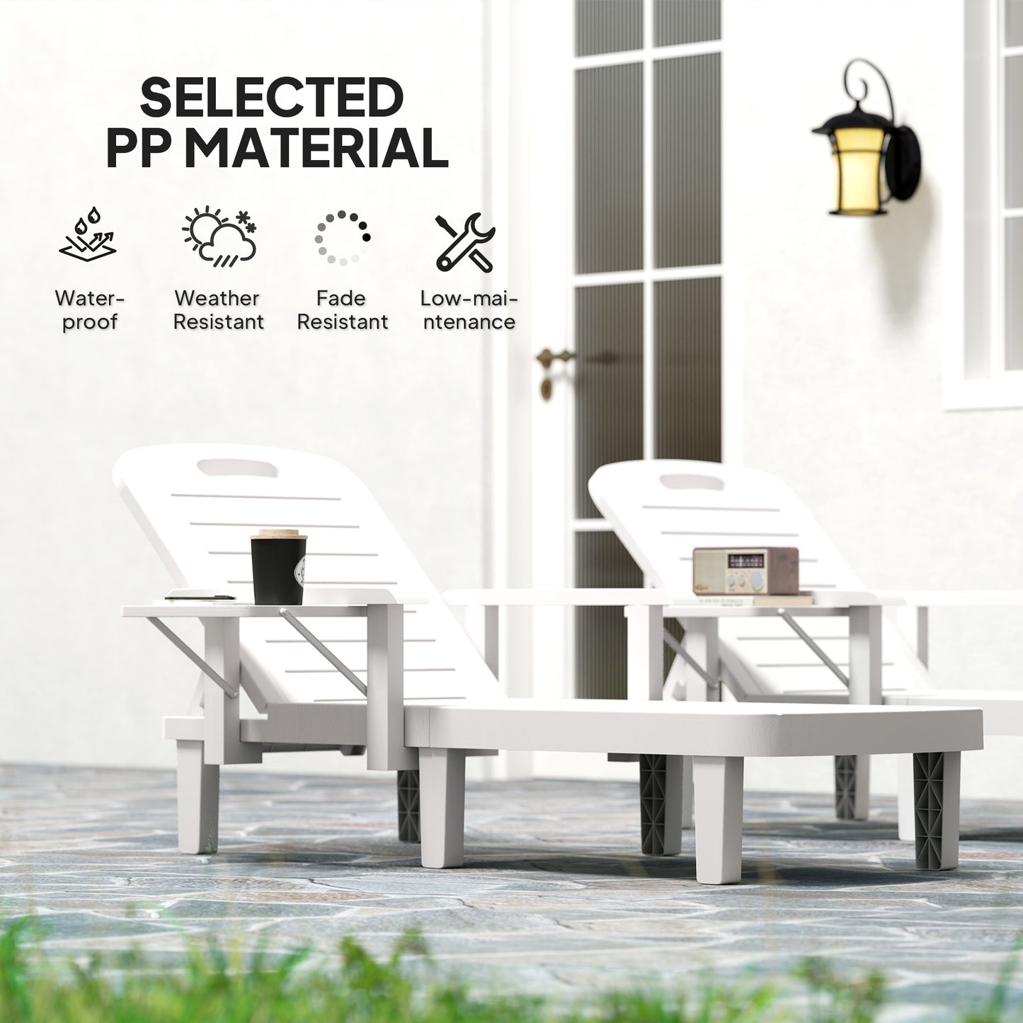 Set of 2 Resin Reclining Sun Loungers for Garden
