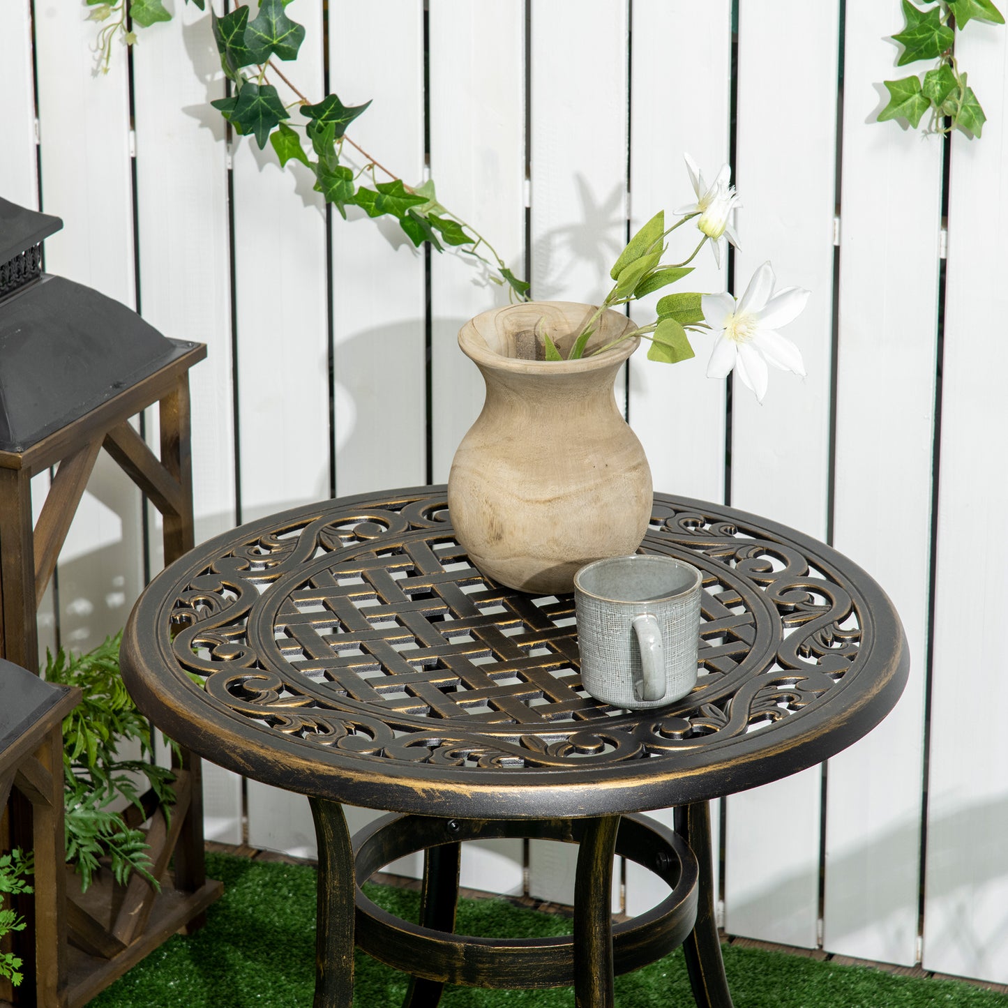 Outdoor Garden Table, Cast Aluminium Patio End Table