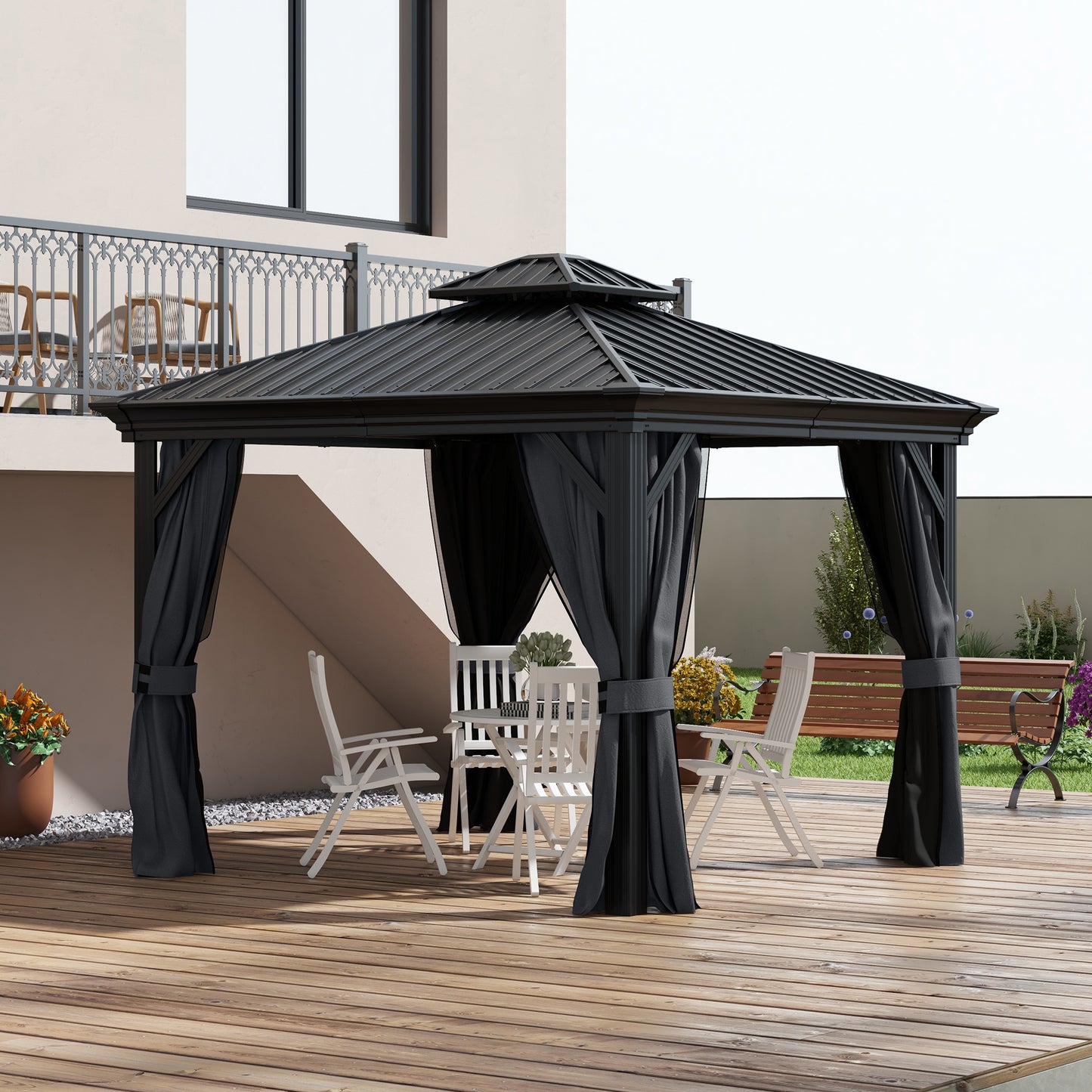 3.65 x 3m Aluminium Hardtop Gazebo, with Accessories