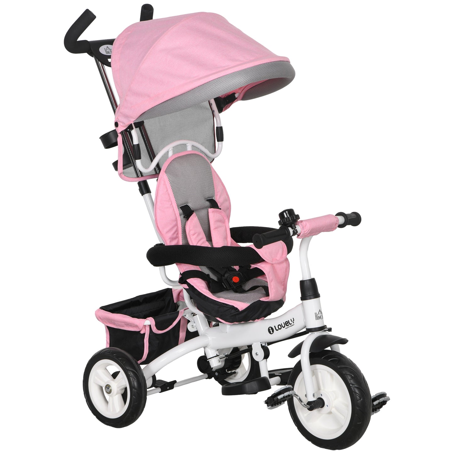 6 in 1 Kids Trike Push Bike w/ Push Handle, Canopy