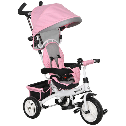 6 in 1 Kids Trike Push Bike w/ Push Handle, Canopy