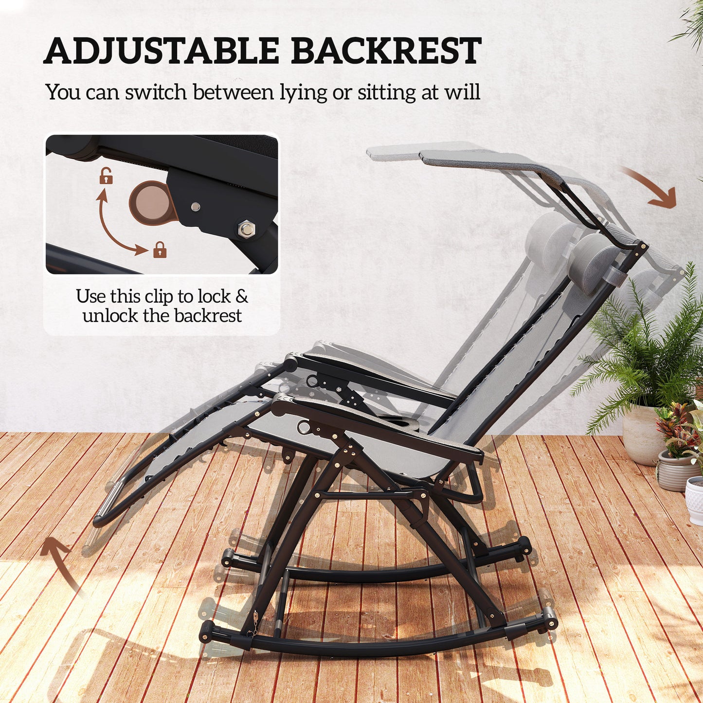 Garden Rocking Chair Folding Recliner Outdoor Adjustable Sun