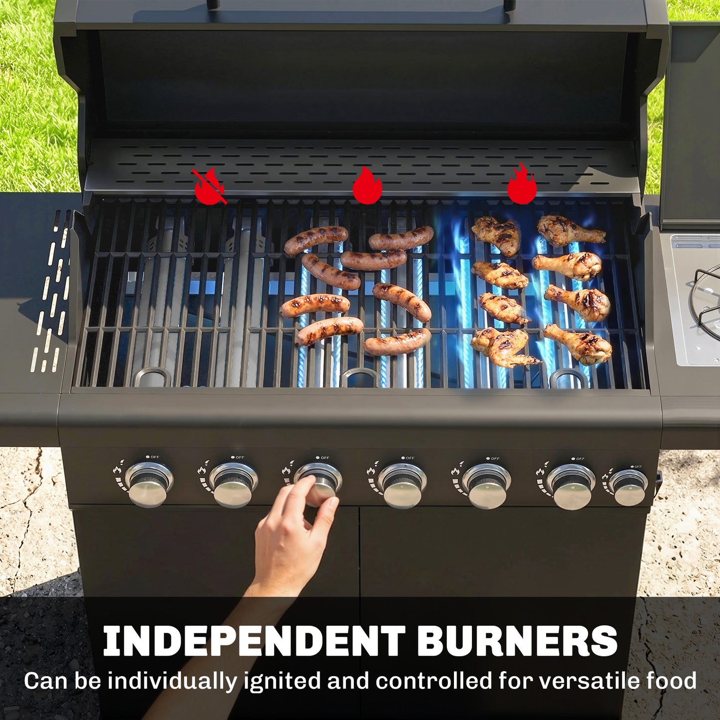 6+1 Burner Gas BBQ Grill, Outdoor Barbecue Trolley with Wheels
