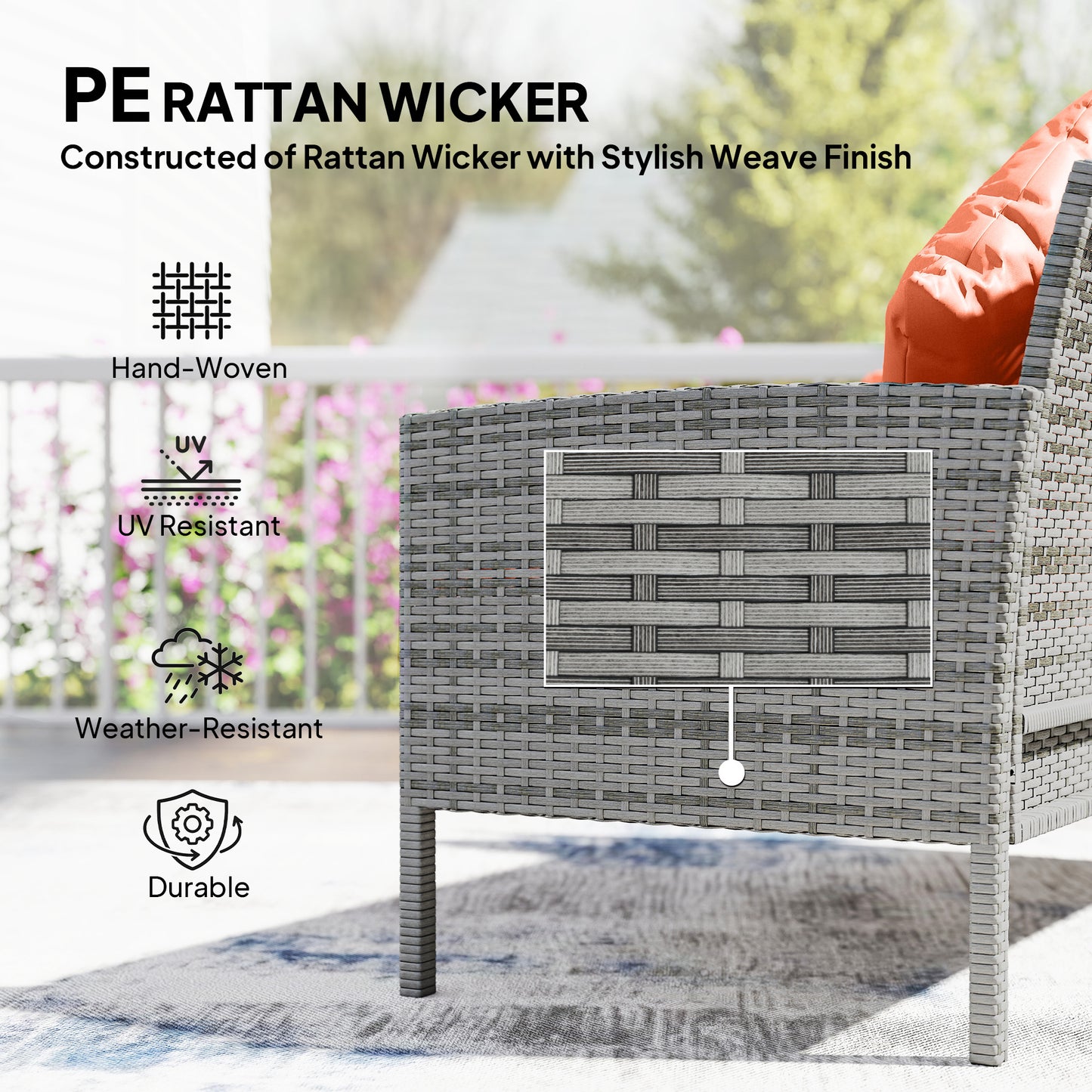 6-Seater Rattan Dining Set Sofa Table Footstool Outdoor w/ Cushion