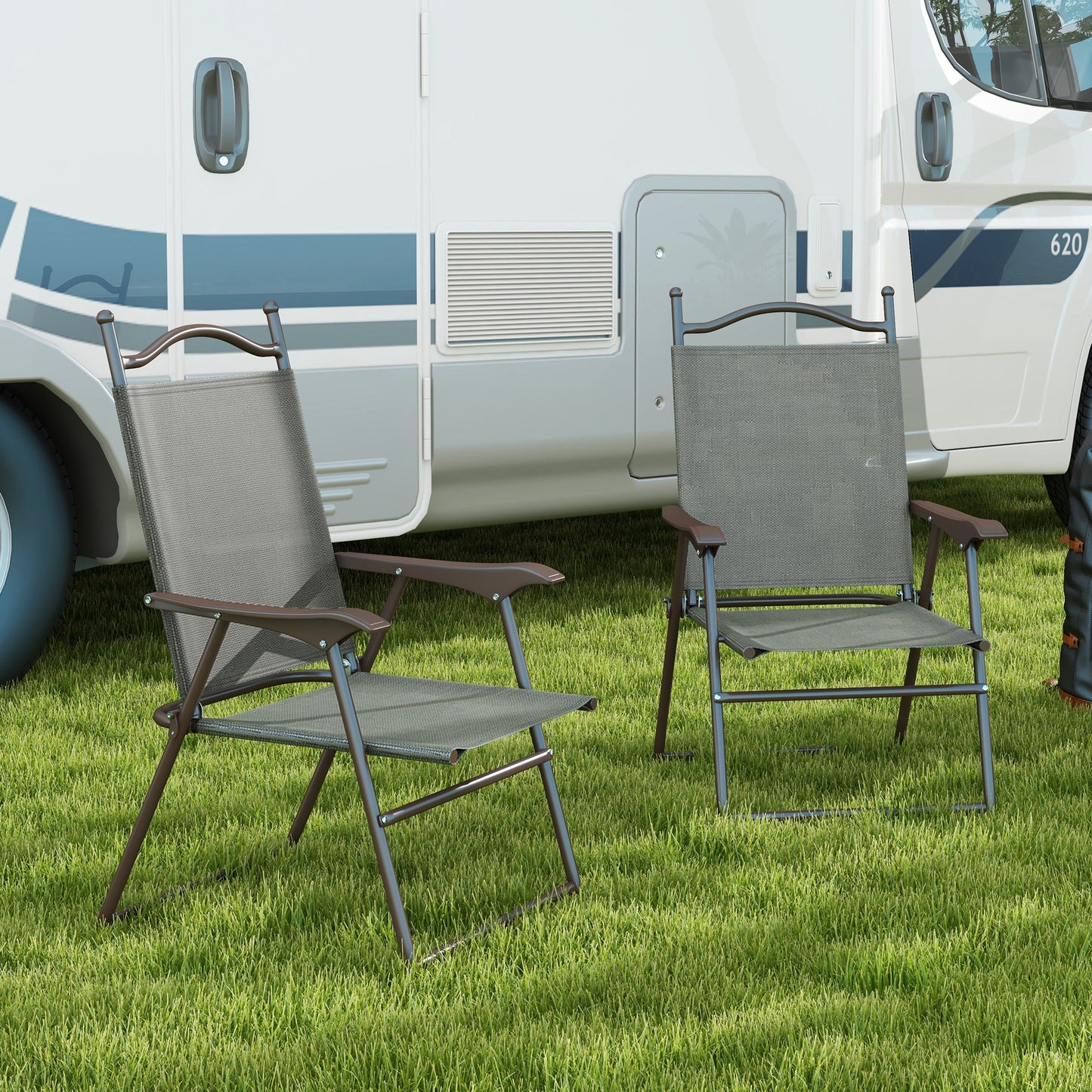 Set of Two Folding Garden Chairs, with Fabric Mesh Seats