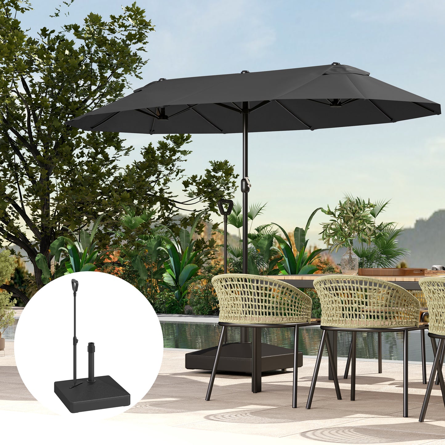 Garden Parasol Base with Adjustable Wheels and Handle