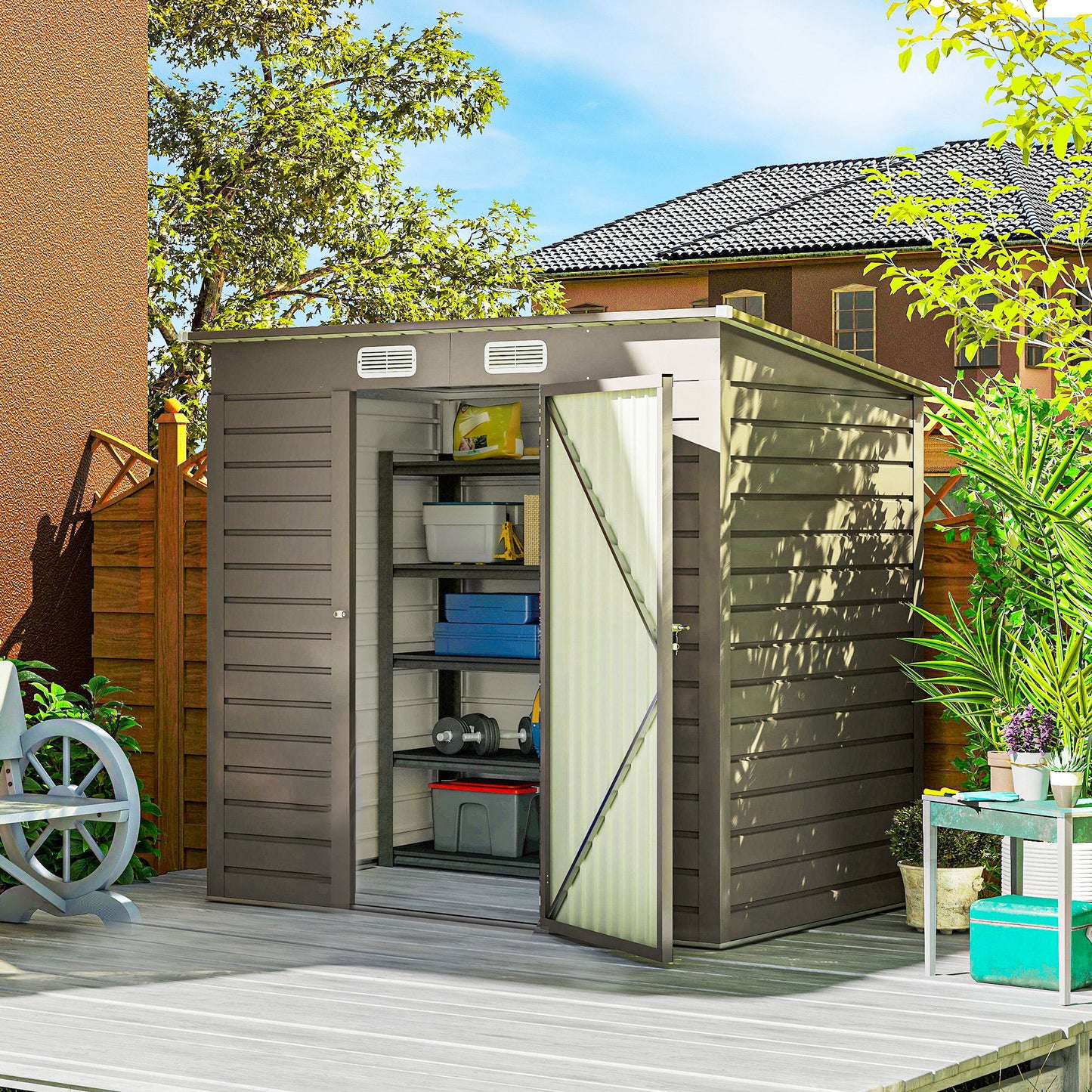 4 x 6ft Galvanised Metal Garden Shed, with Locking Door