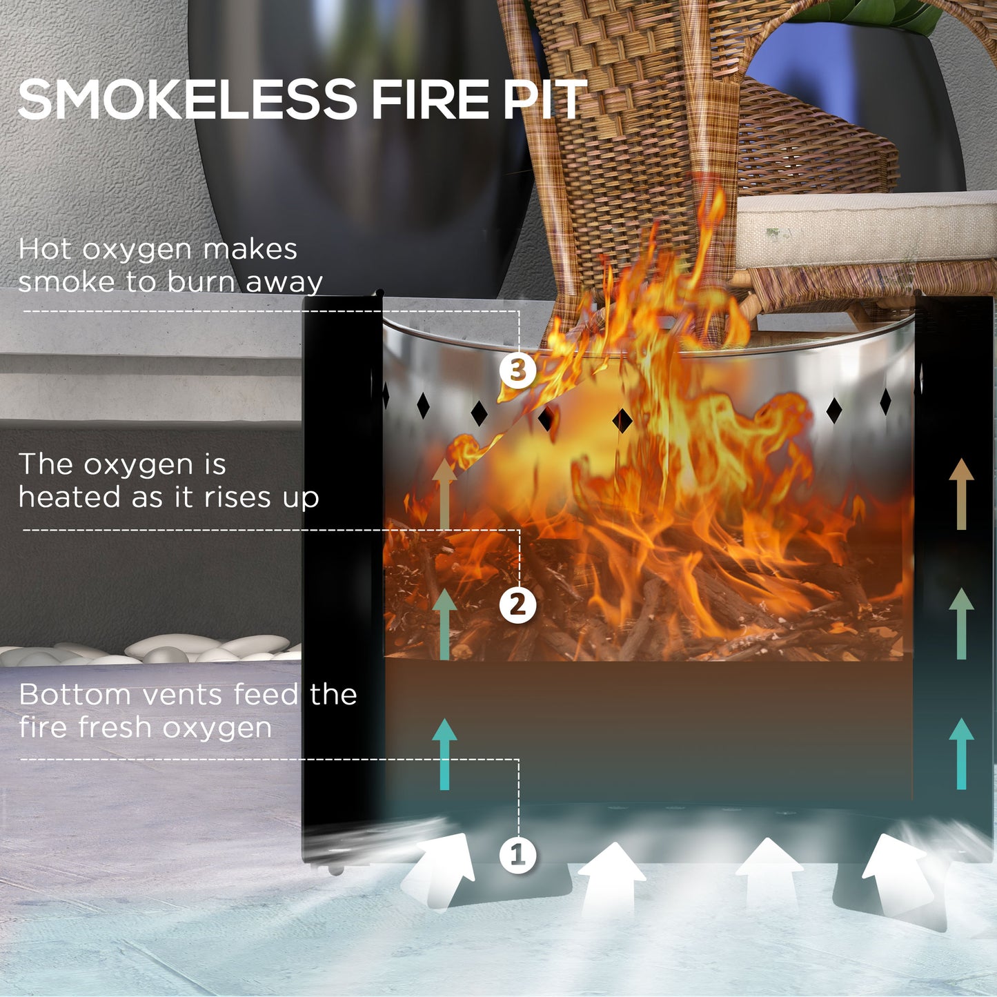 Smokeless Fire Pit, 45cm Portable Wood Burning Firepit