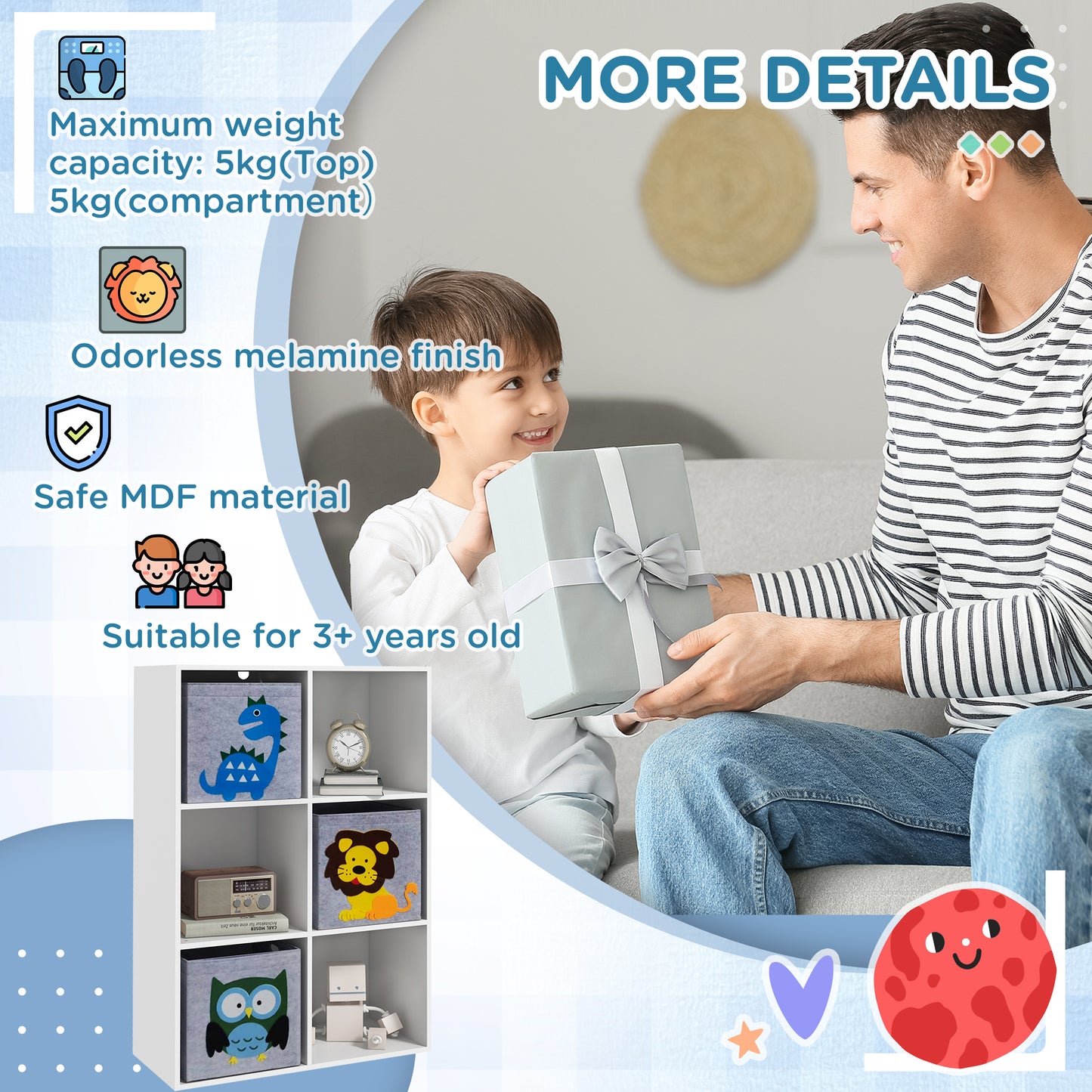 Kids Toy Box with Three Non-Woven Fabric Drawers, 61.8 x 29.9 x 91.5cm