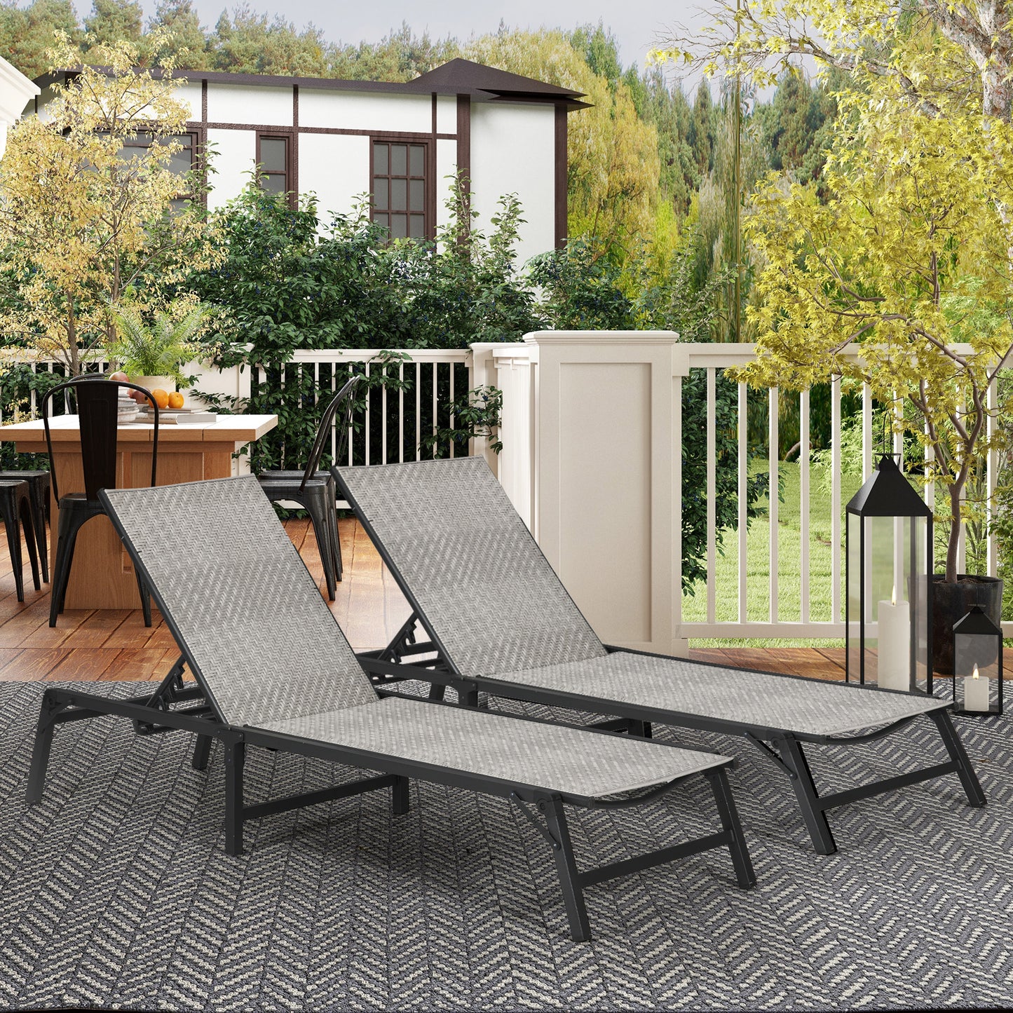 Foldable Outdoor PE Rattan Sun Lounger Set of 2