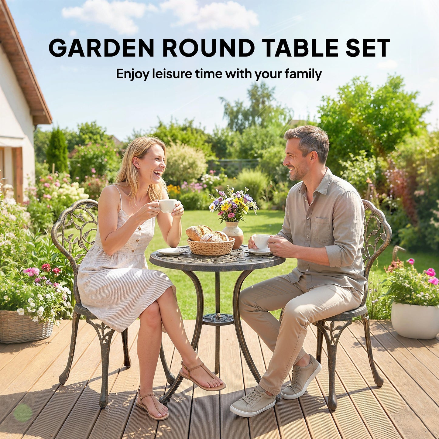 3 Pcs Aluminium Bistro Set Garden Furniture Dining Table Chairs (1)