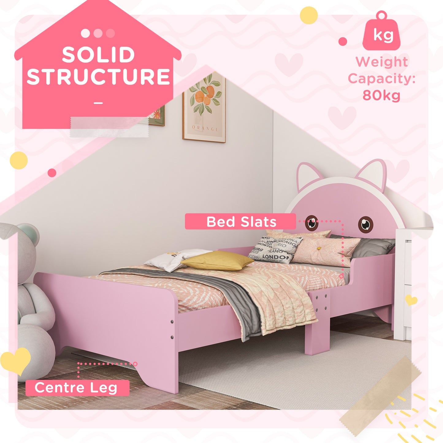 Bed for Kids Cat Design Toddler Bed Frame Bedroom Furniture