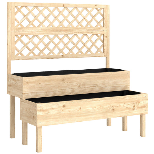 Raised Garden Bed 2-Tier Stepped Design Planter Box with Trellis