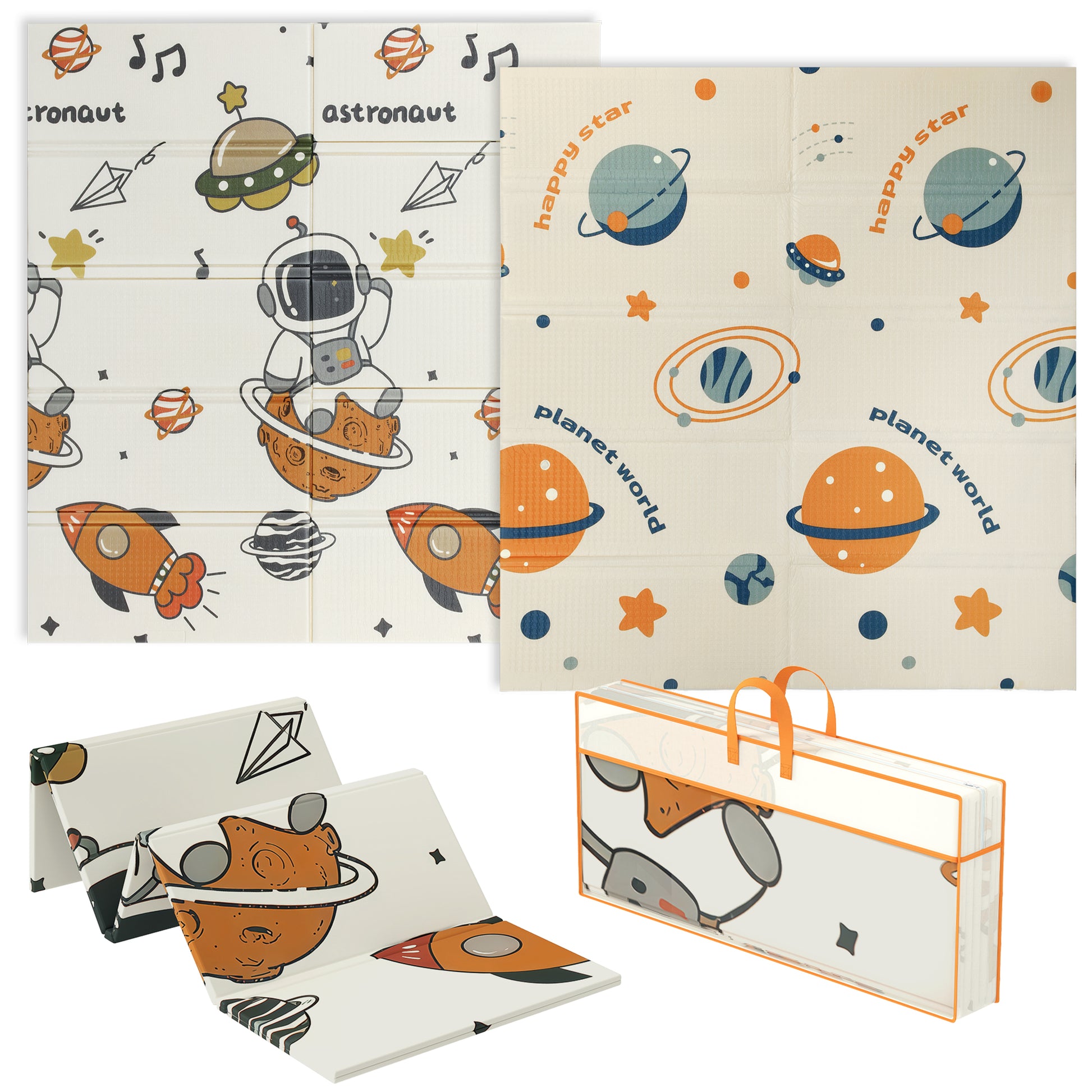 Space-Themed Baby Plat Mat Double Sided, Foldable