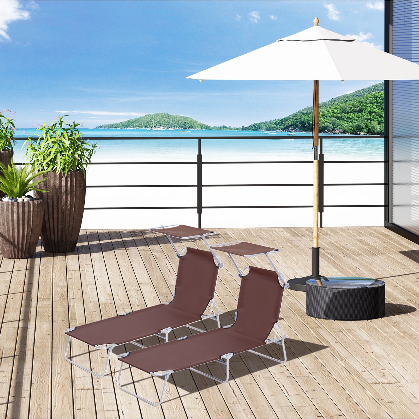 2 Pieces Outdoor Foldable Sun Lounger