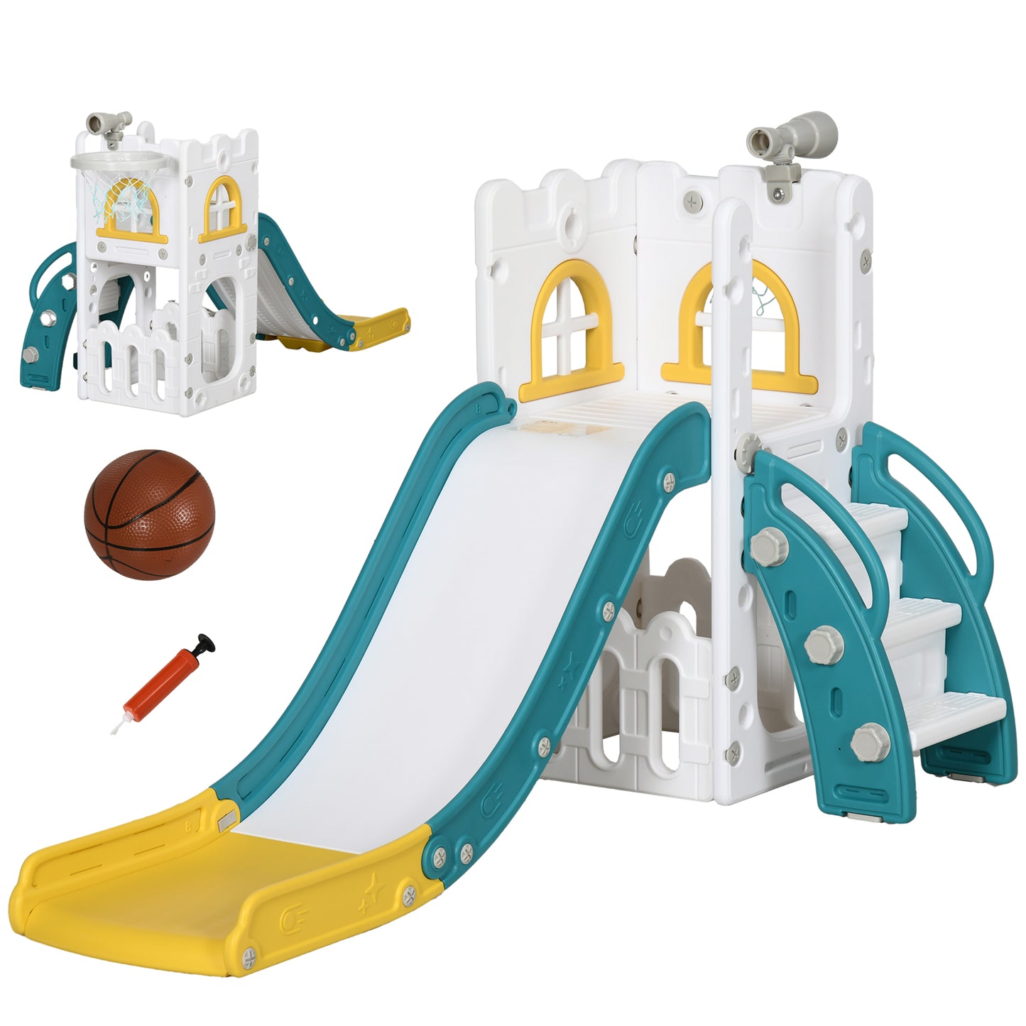 5 in 1 Toddler Slide with Basketball Hoop, Climber, Telescope