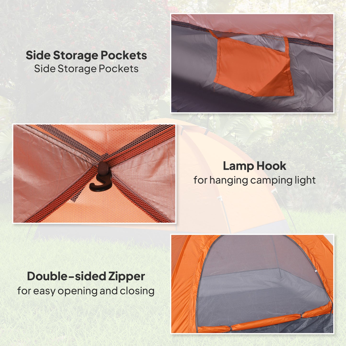 2 Person Camping Tent, Dome Tent with Zipped Doors, Storage Pocket