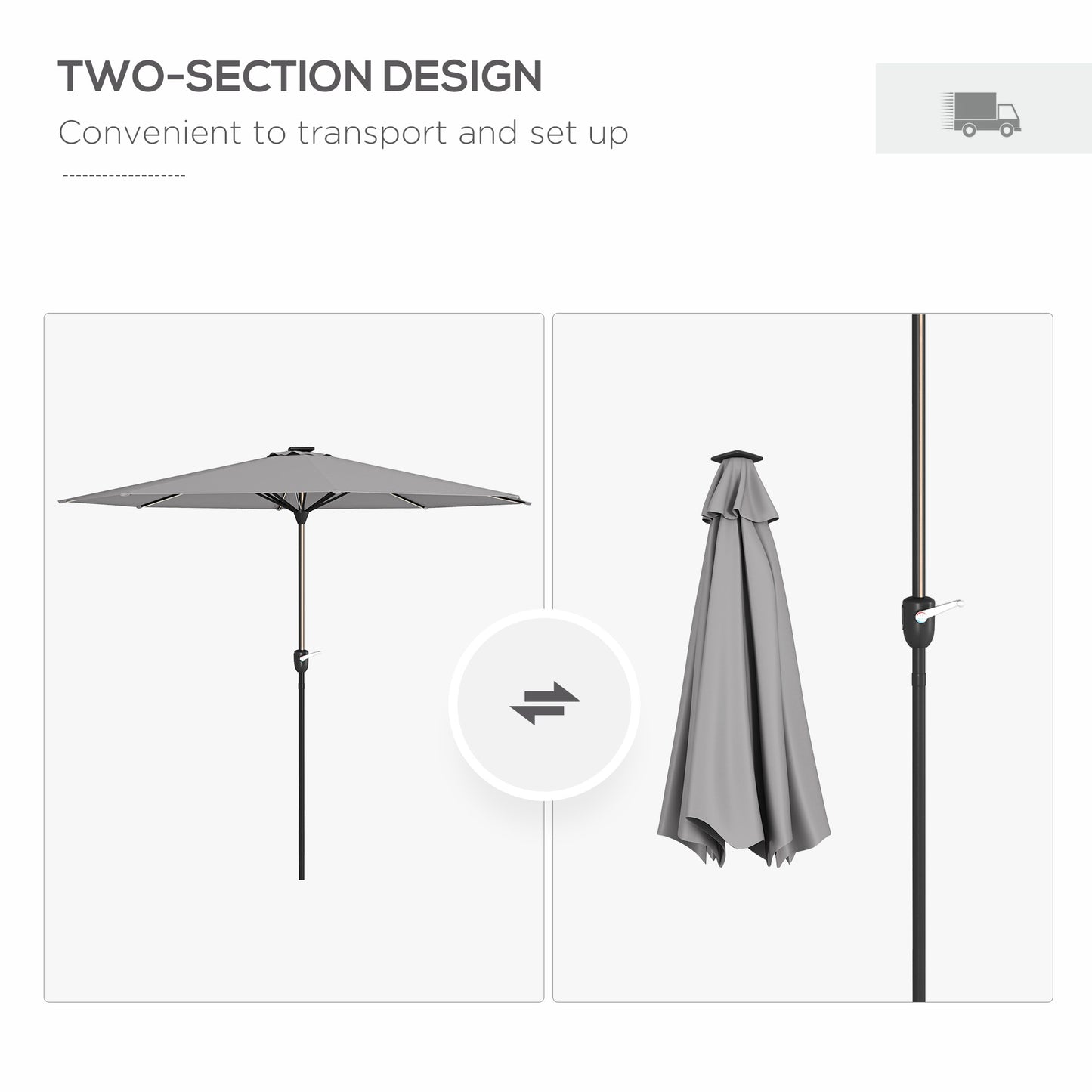 2.65m Garden Parasol, with LED Lights