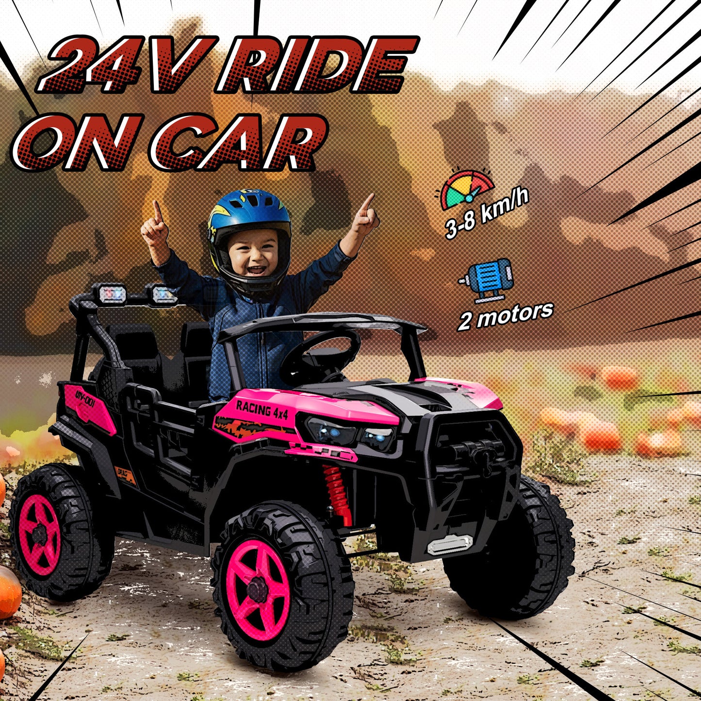 24V Electric Ride on Car, 2-Seater Electric Car for Kids with Remote